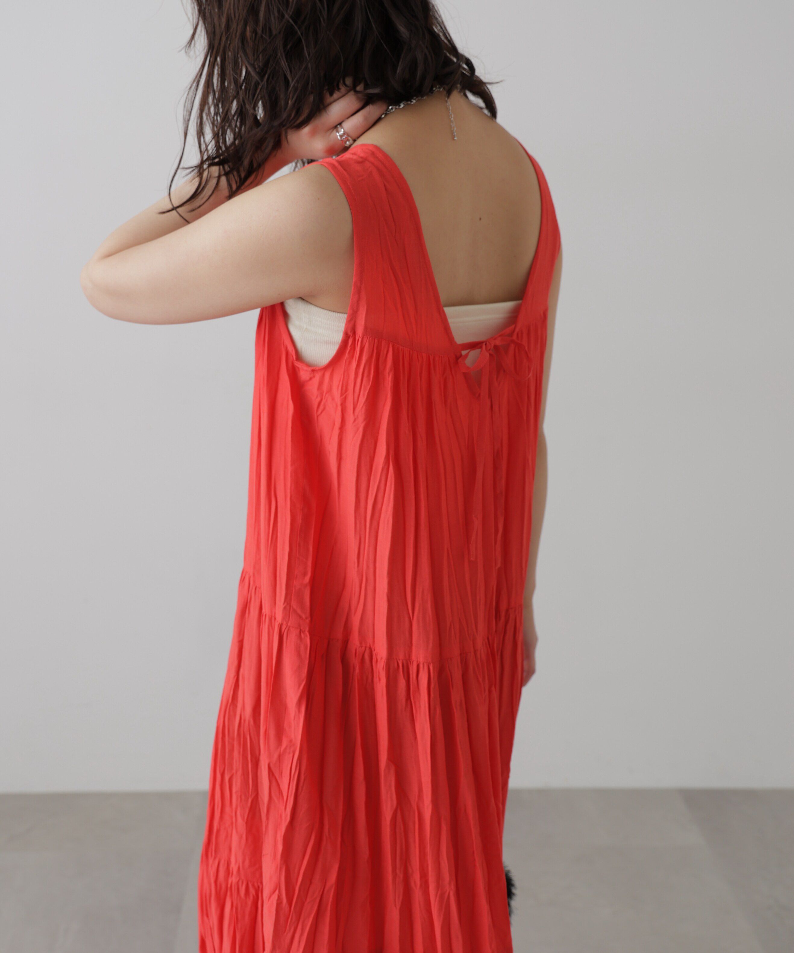  「ワッシャーティアードノースリーブワンピース」|ワンピース|