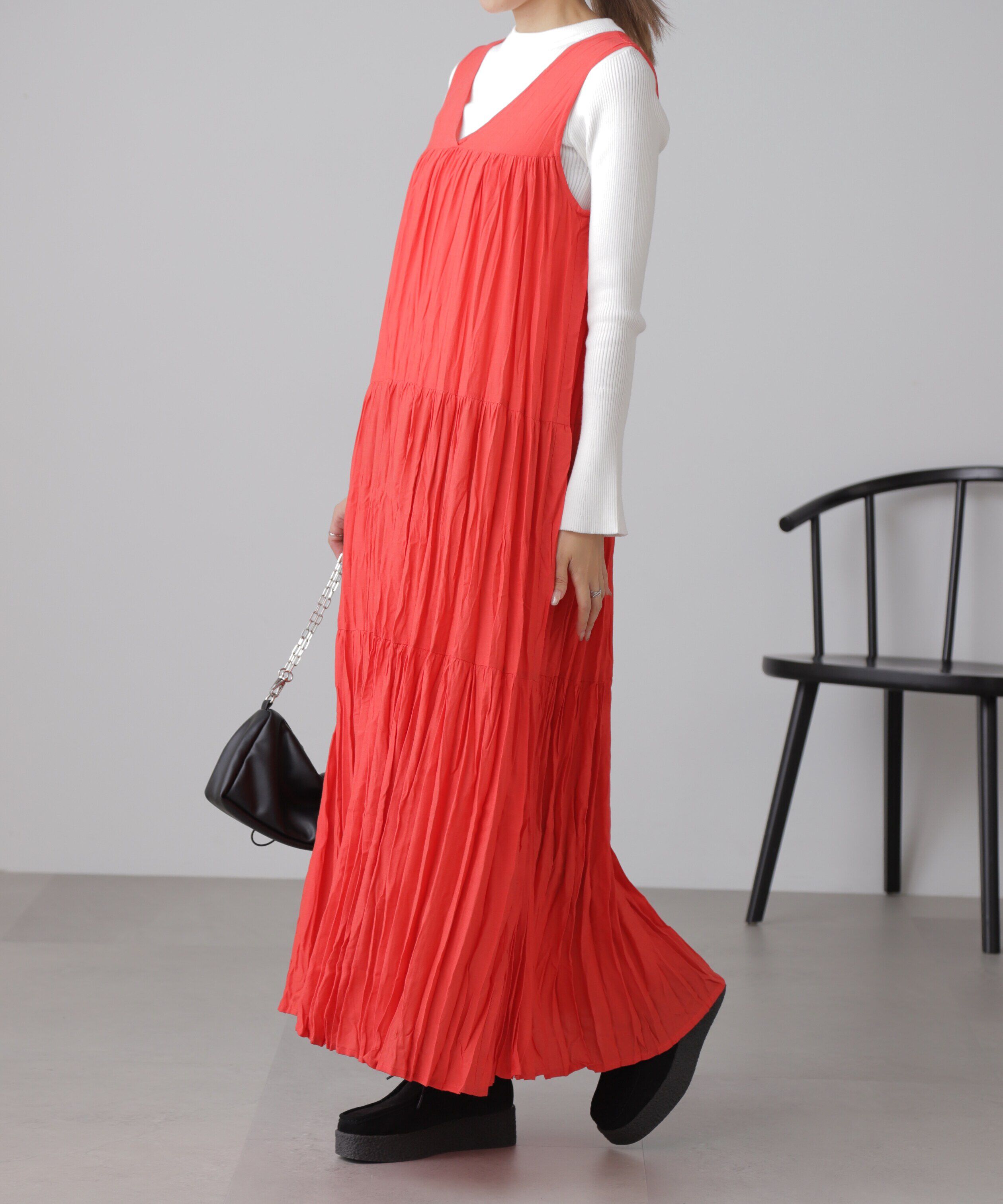  「ワッシャーティアードノースリーブワンピース」|ワンピース|