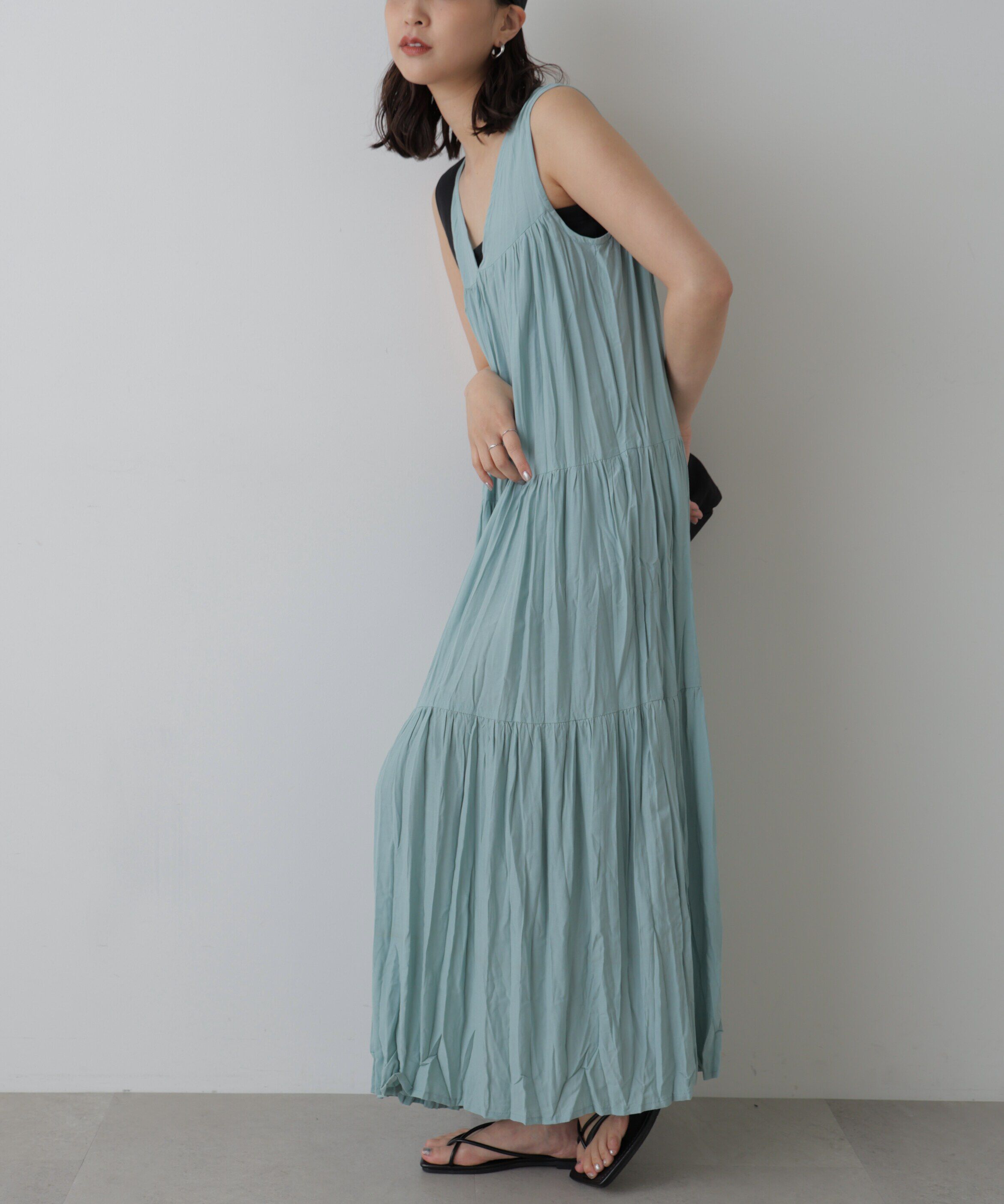  「ワッシャーティアードノースリーブワンピース」|ワンピース|