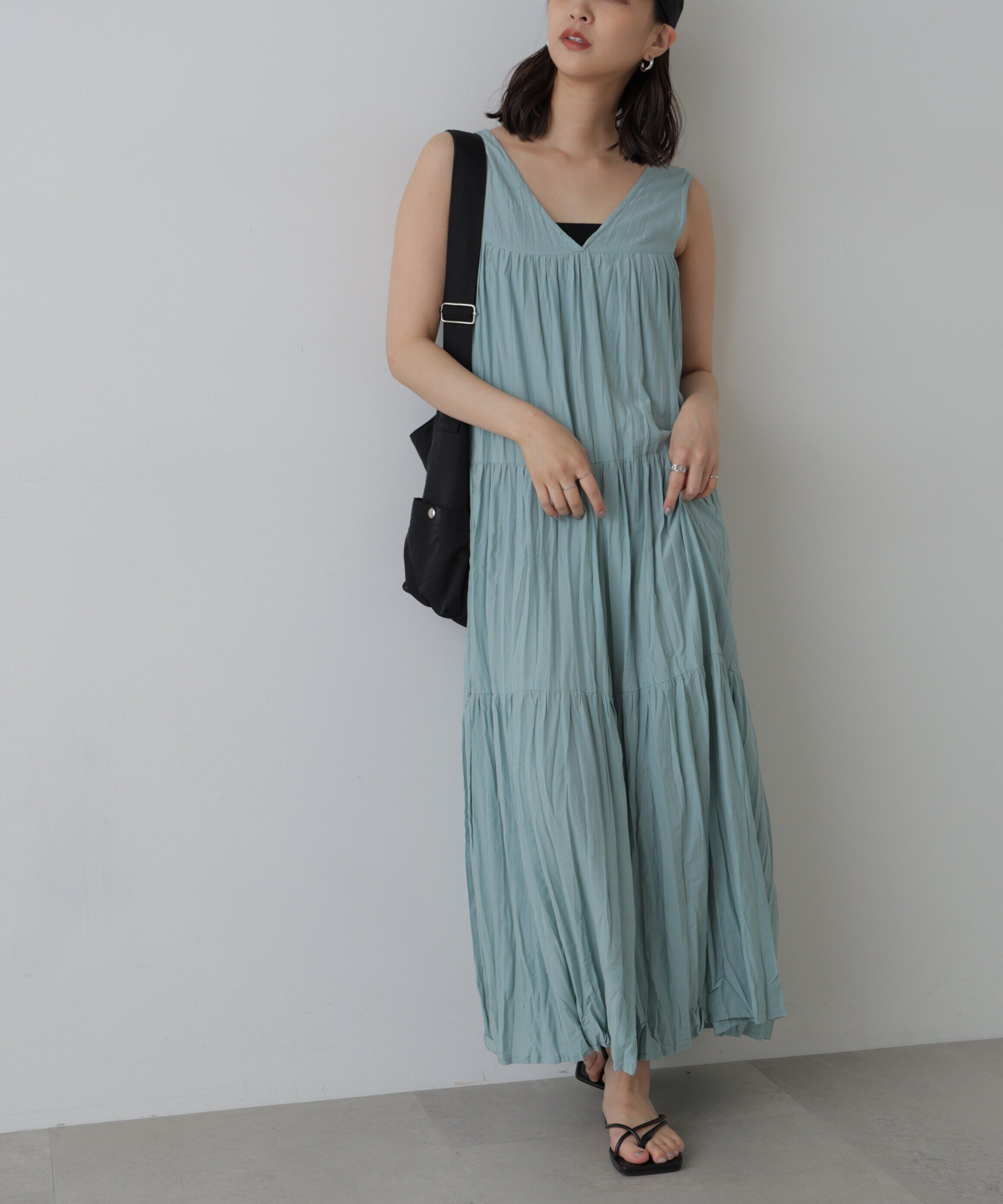  「ワッシャーティアードノースリーブワンピース」|ワンピース|