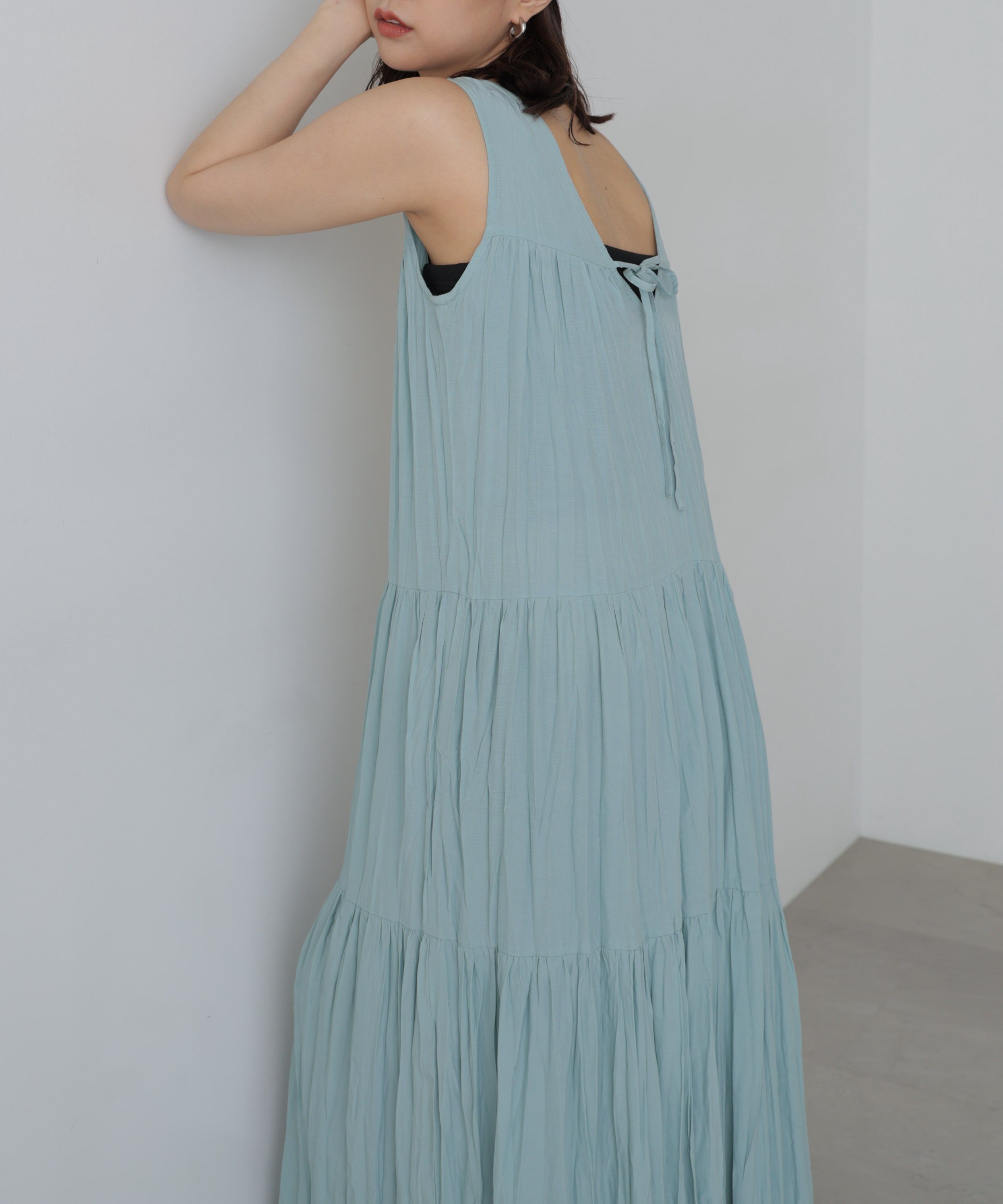  「ワッシャーティアードノースリーブワンピース」|ワンピース|