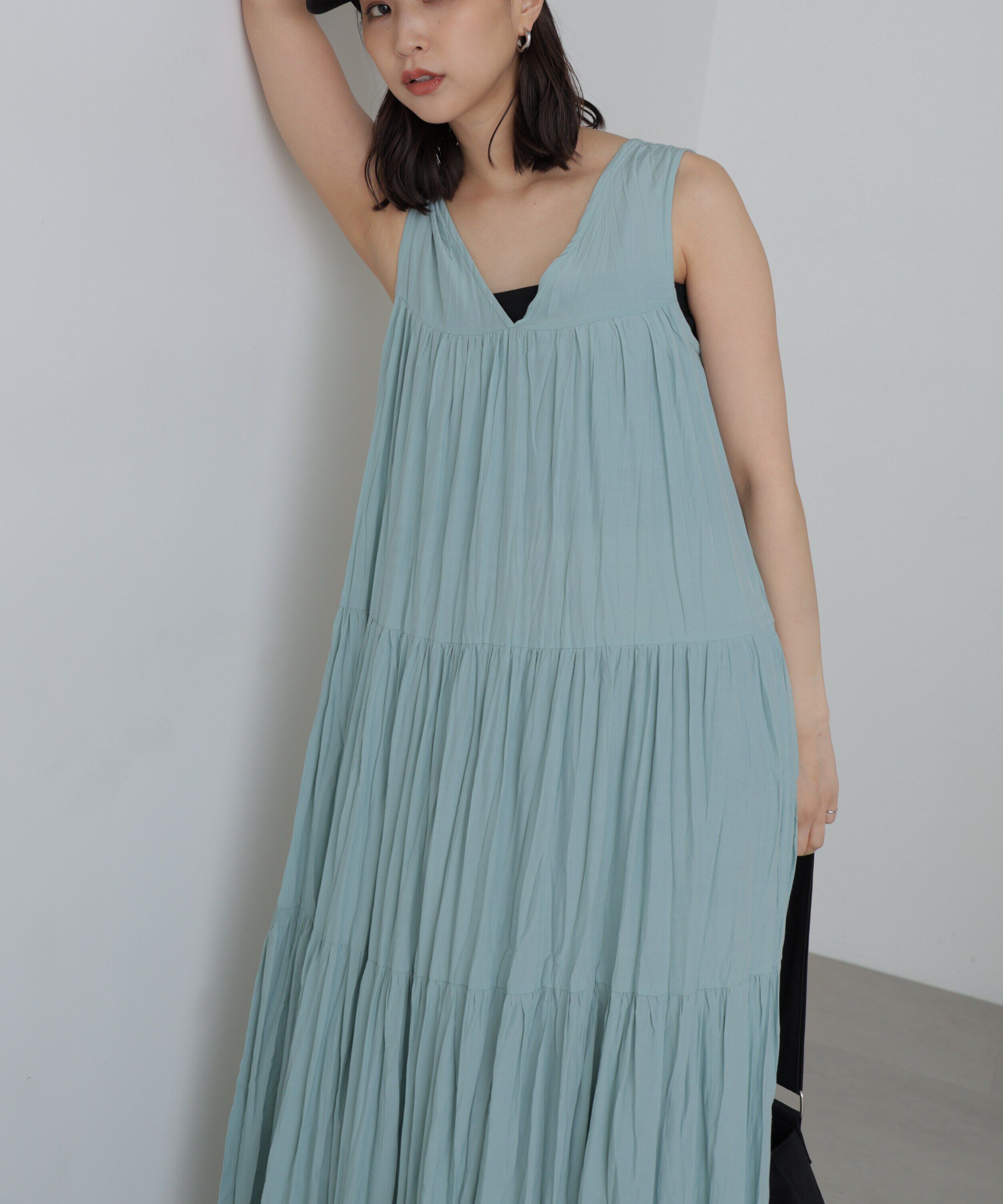  「ワッシャーティアードノースリーブワンピース」|ワンピース|