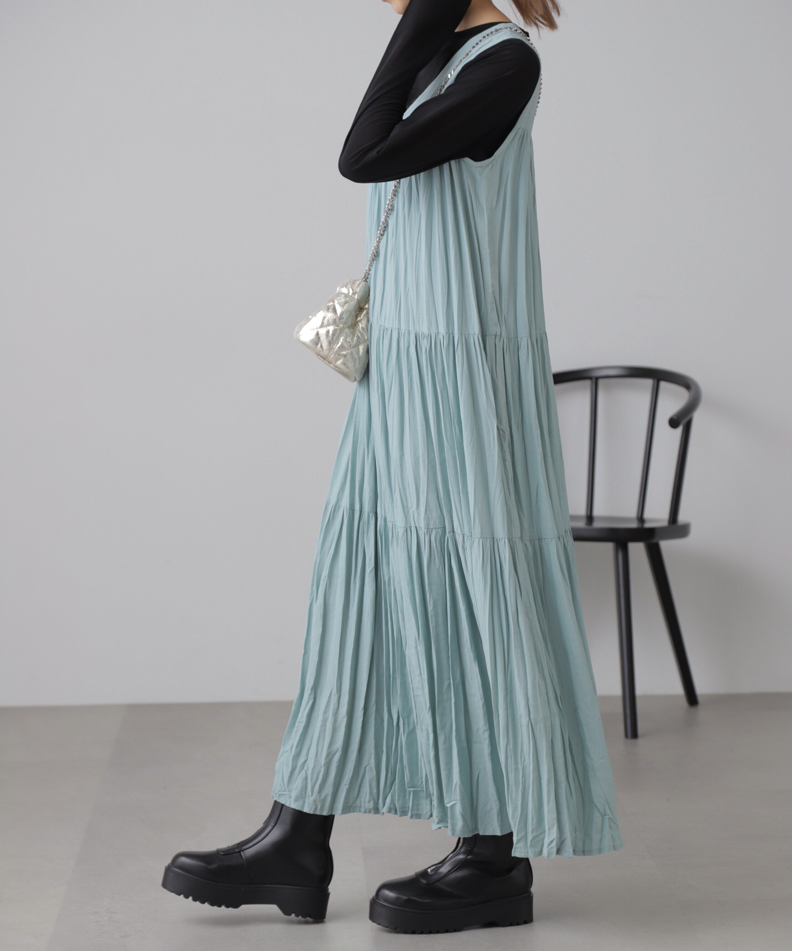  「ワッシャーティアードノースリーブワンピース」|ワンピース|