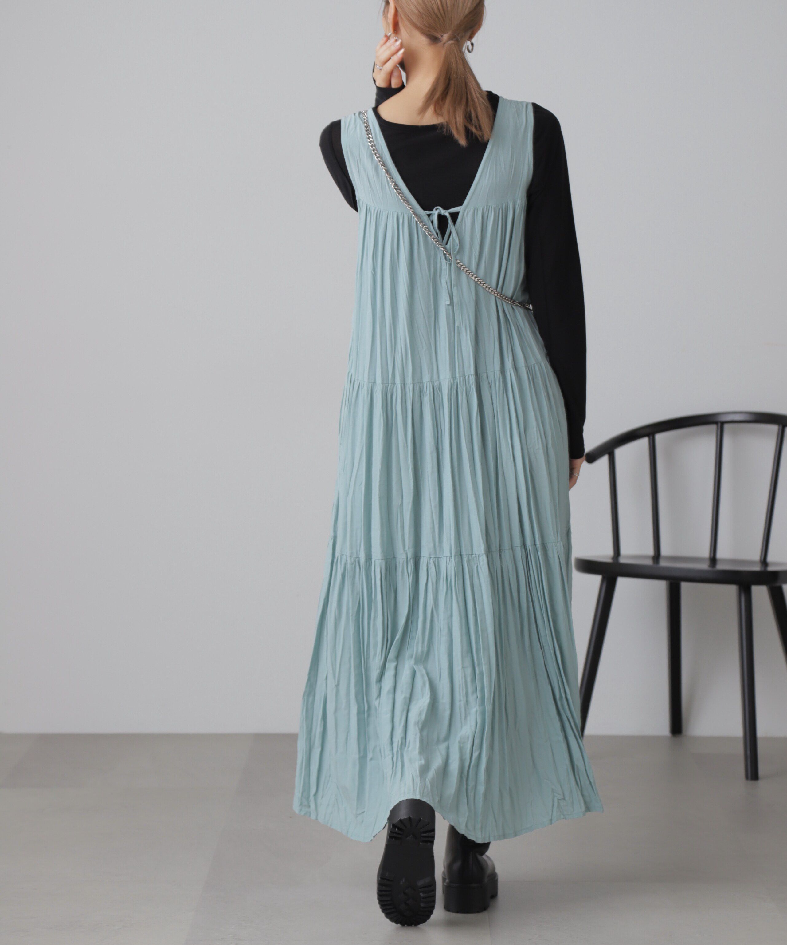  「ワッシャーティアードノースリーブワンピース」|ワンピース|