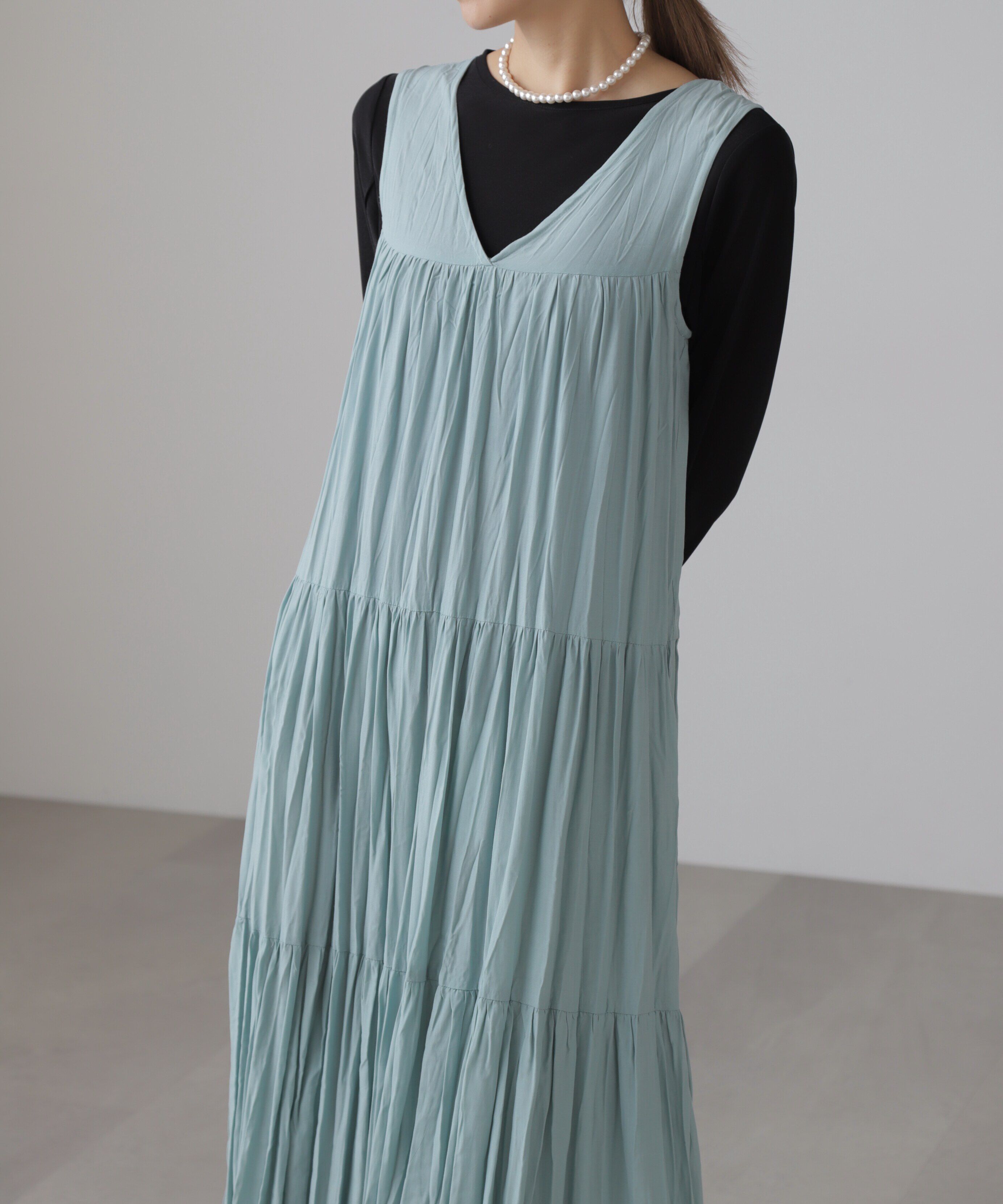  「ワッシャーティアードノースリーブワンピース」|ワンピース|