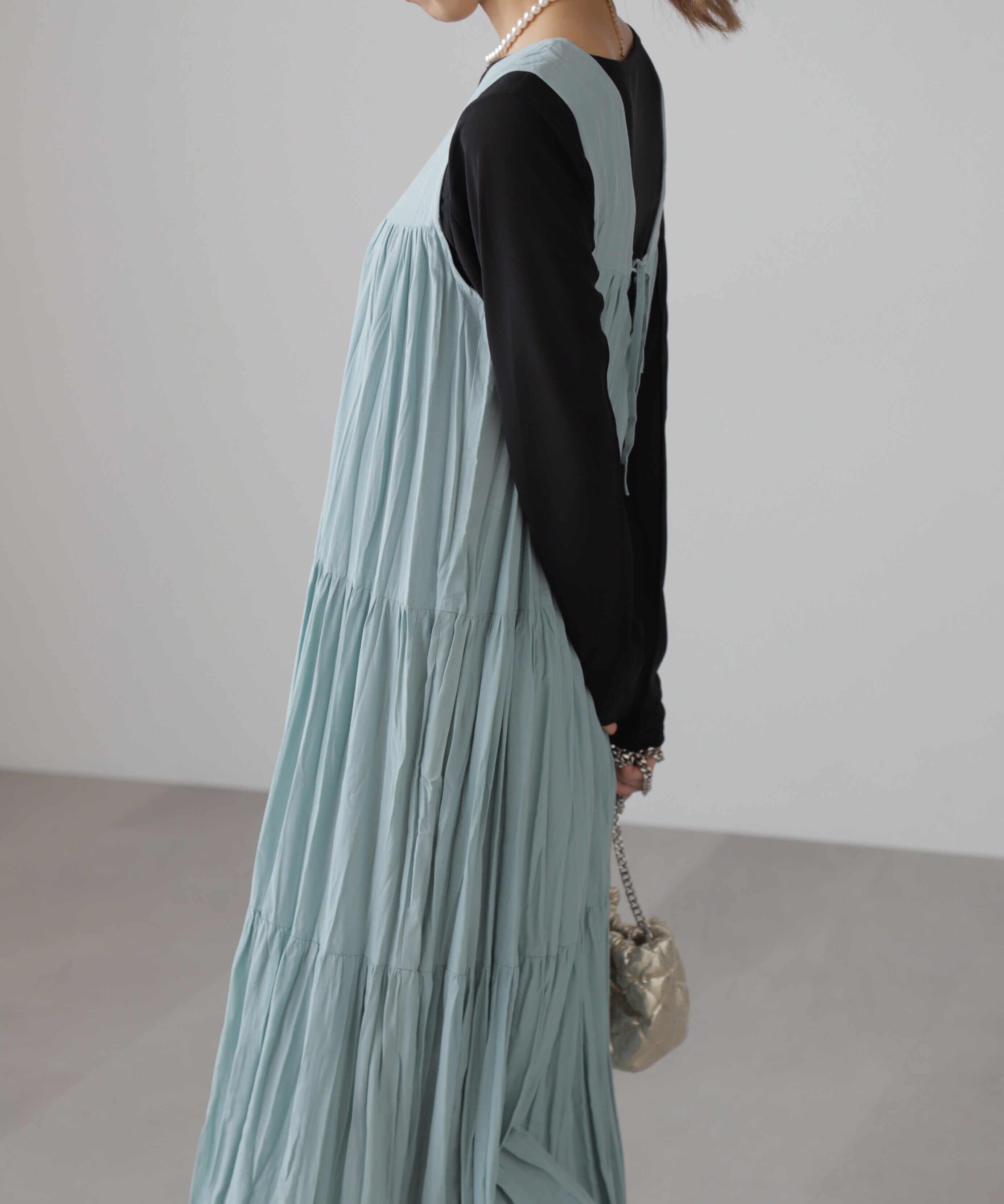  「ワッシャーティアードノースリーブワンピース」|ワンピース|