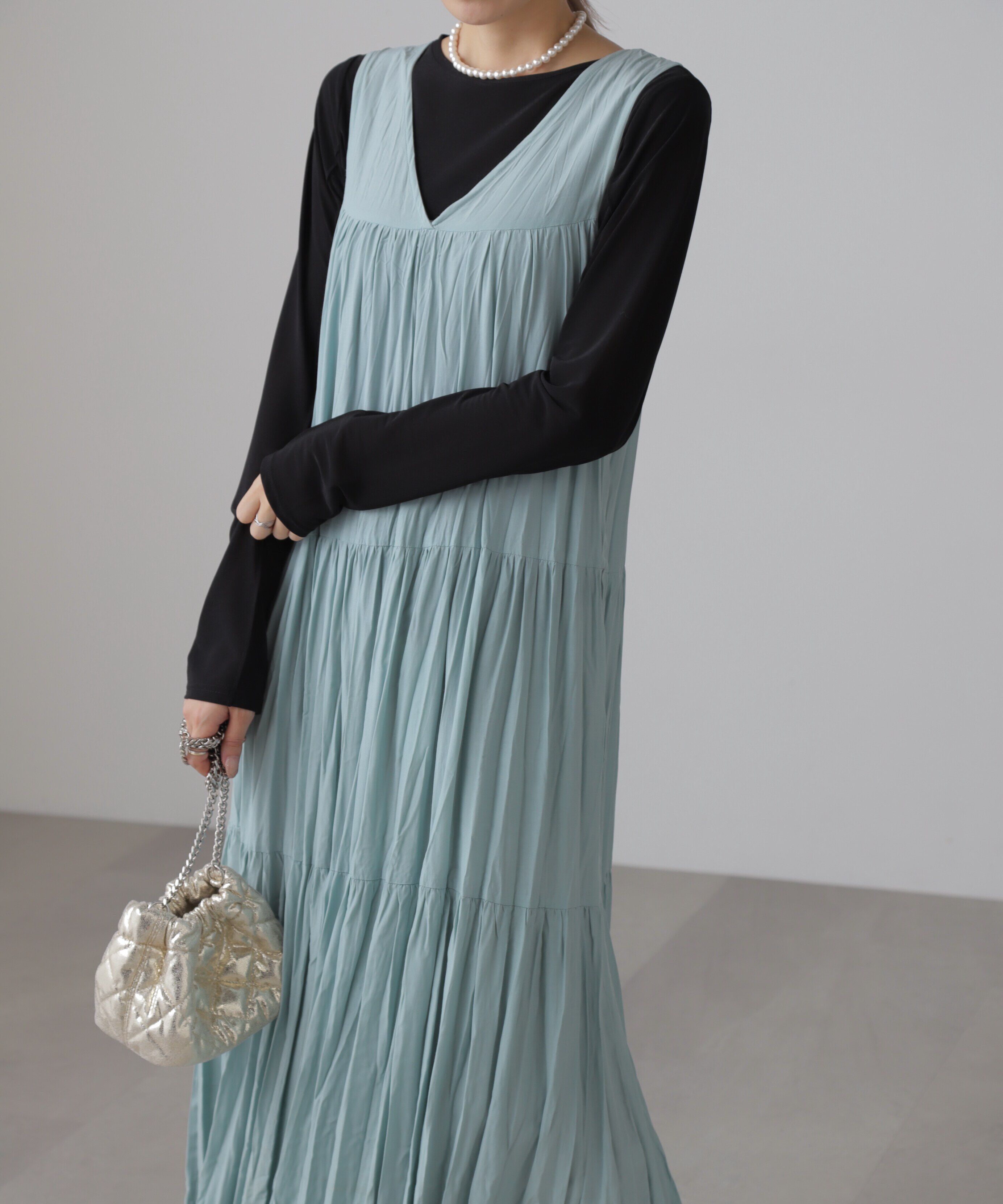  「ワッシャーティアードノースリーブワンピース」|ワンピース|