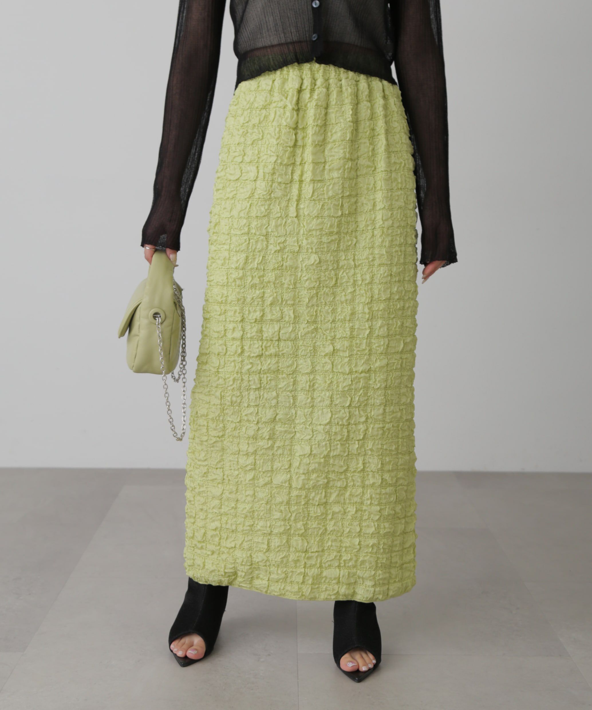  「ぽこぽこナロースカート」|スカート|ライトグリー