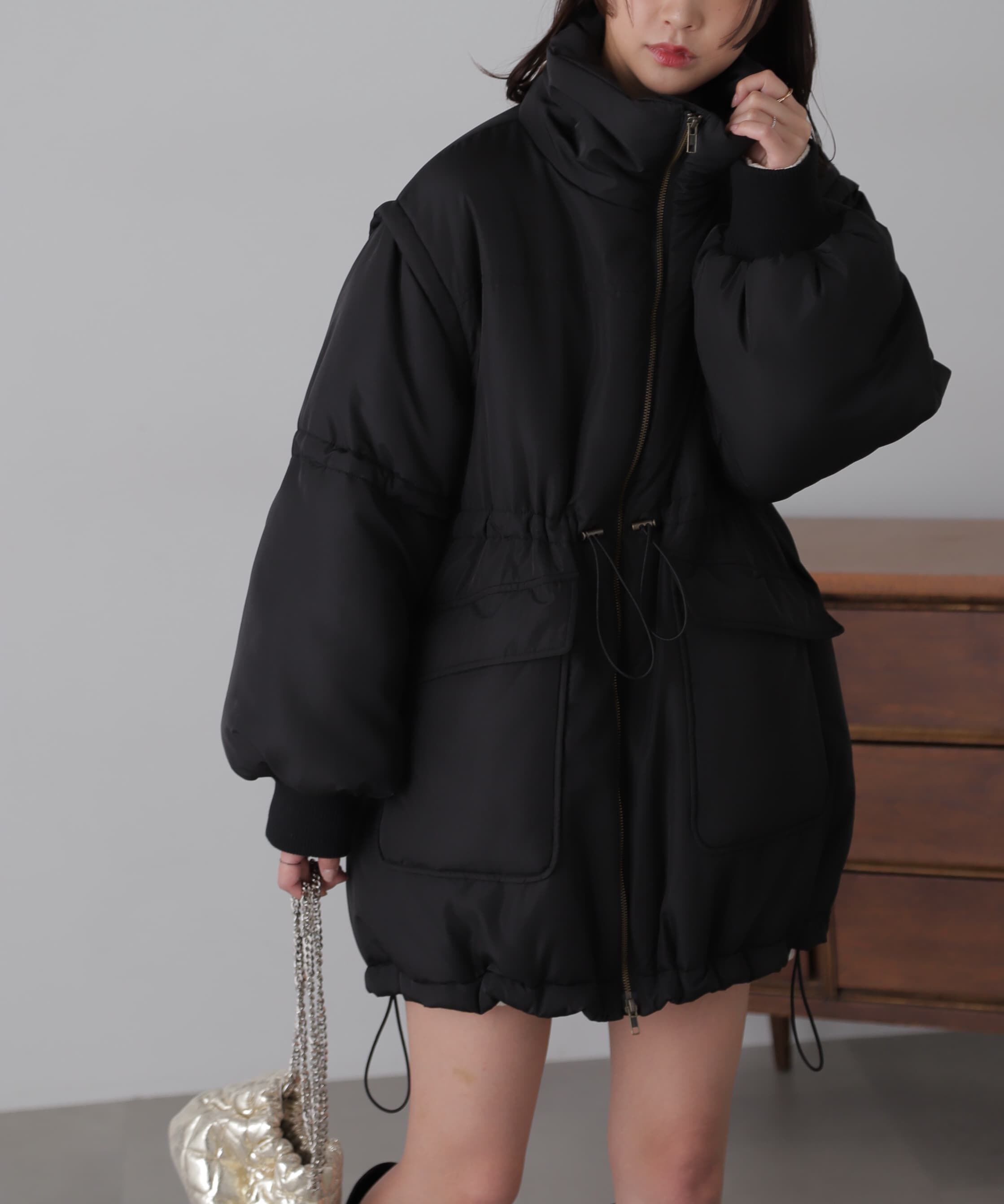  「スタンド中綿ウエストドロストコート」|その他|