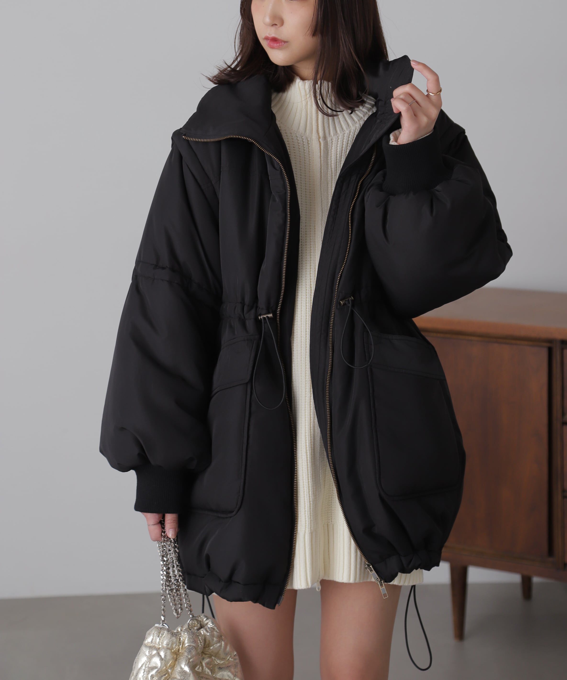  「スタンド中綿ウエストドロストコート」|その他|