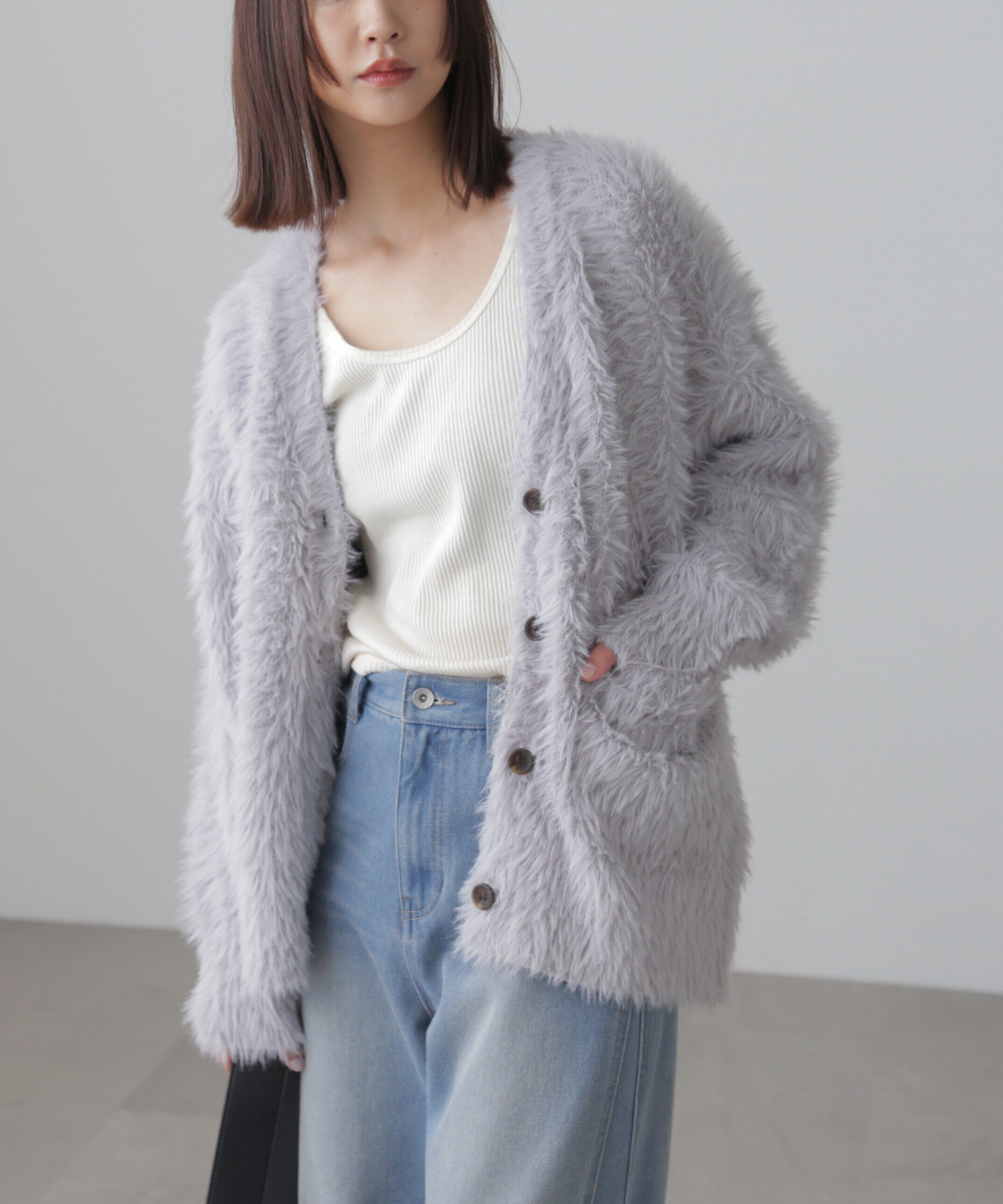  「シャギーカーディガン」|ニット・セーター|ライトグレー