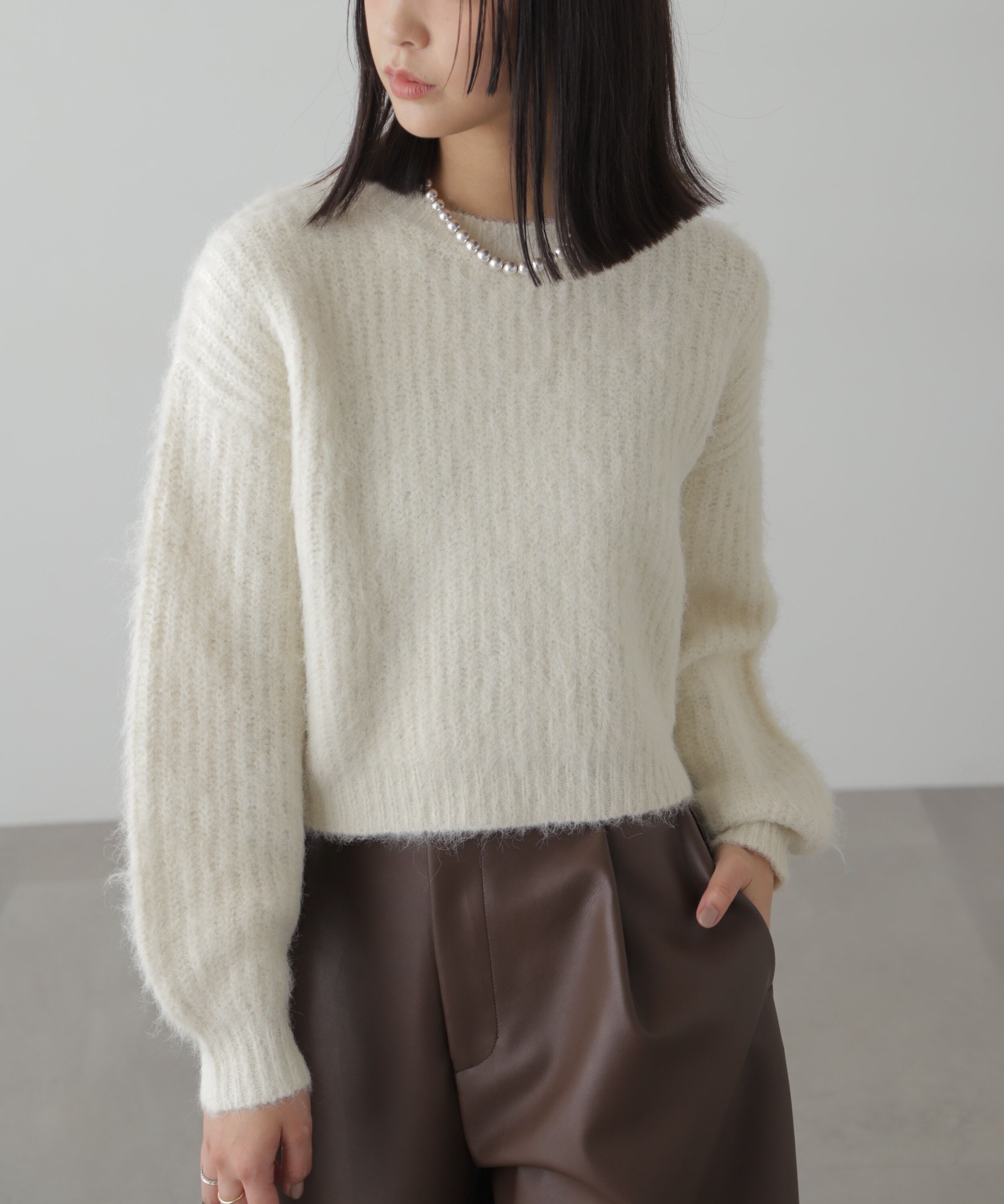  「ミックスシャギーショート丈ニット」|ニット・セーター|