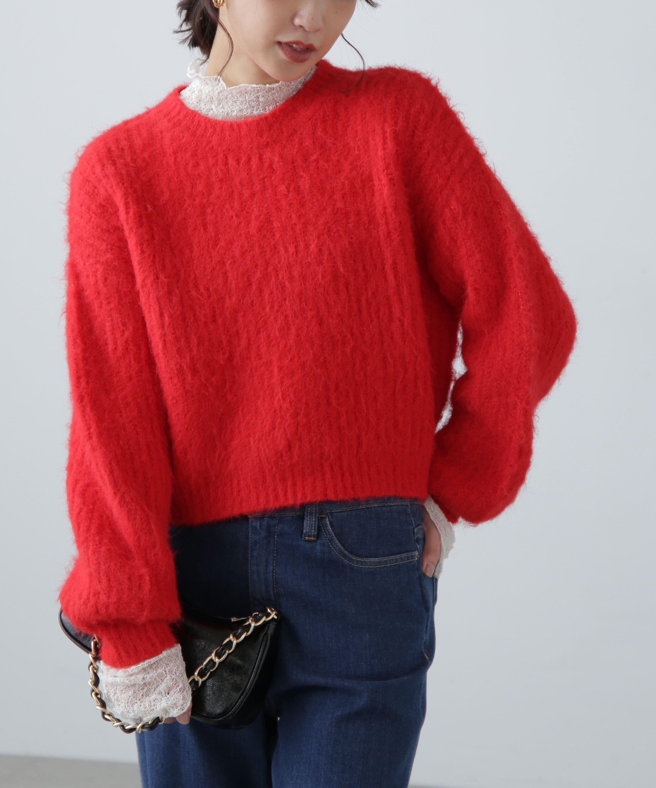  「ミックスシャギーショート丈ニット」|ニット・セーター|