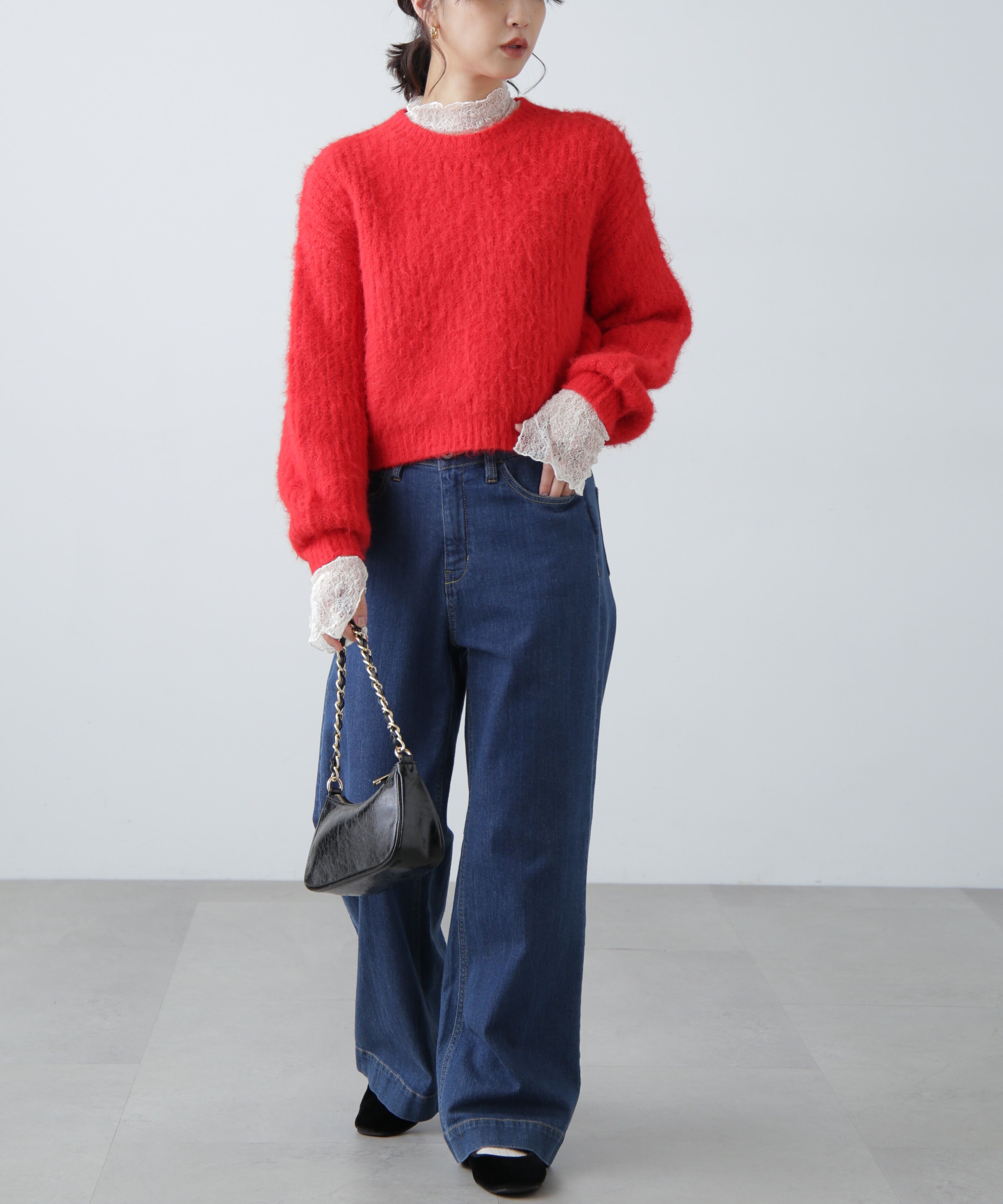  「ミックスシャギーショート丈ニット」|ニット・セーター|