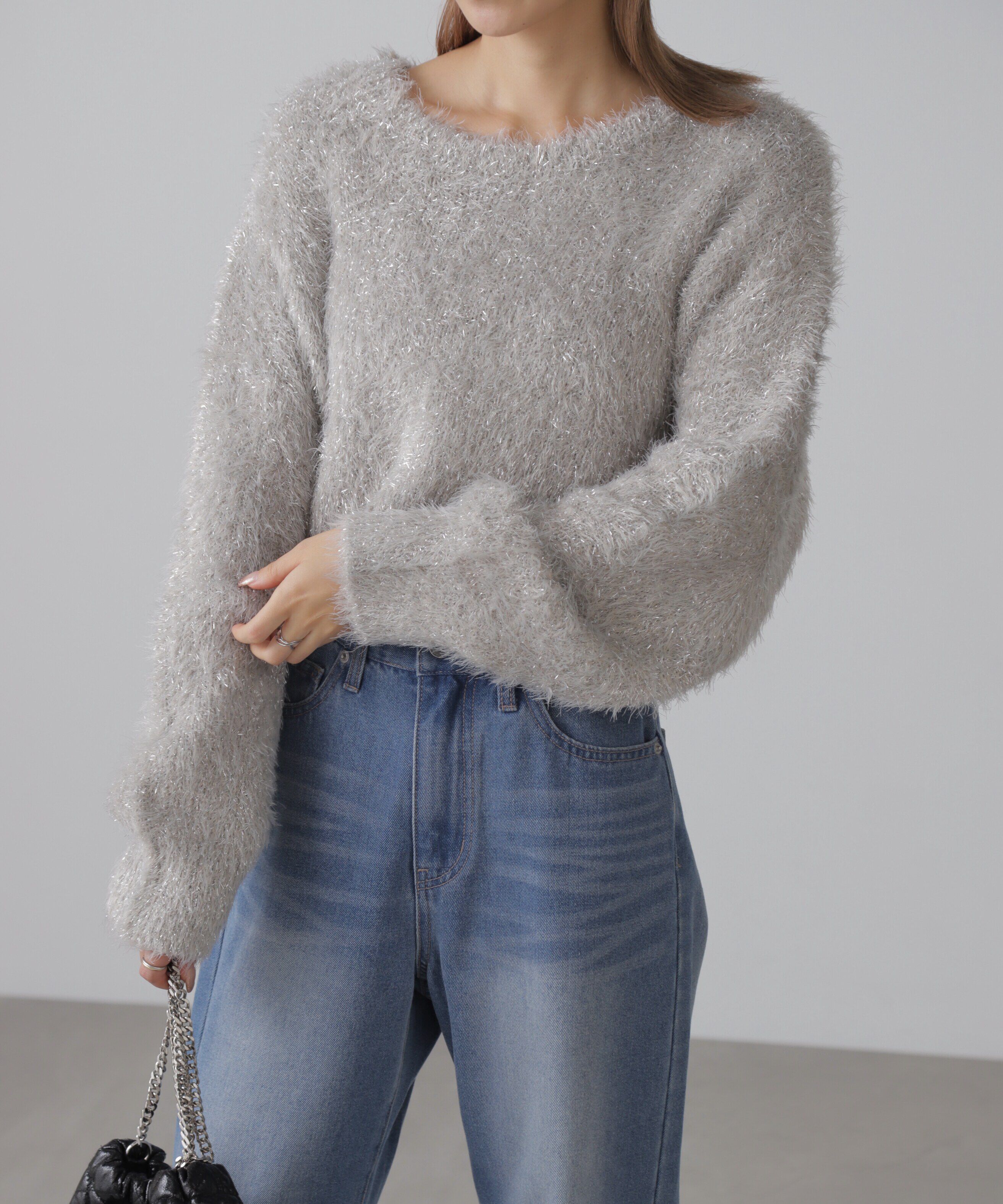  「ラメフェザープルオーバー」|ニット・セーター|ライトグレー