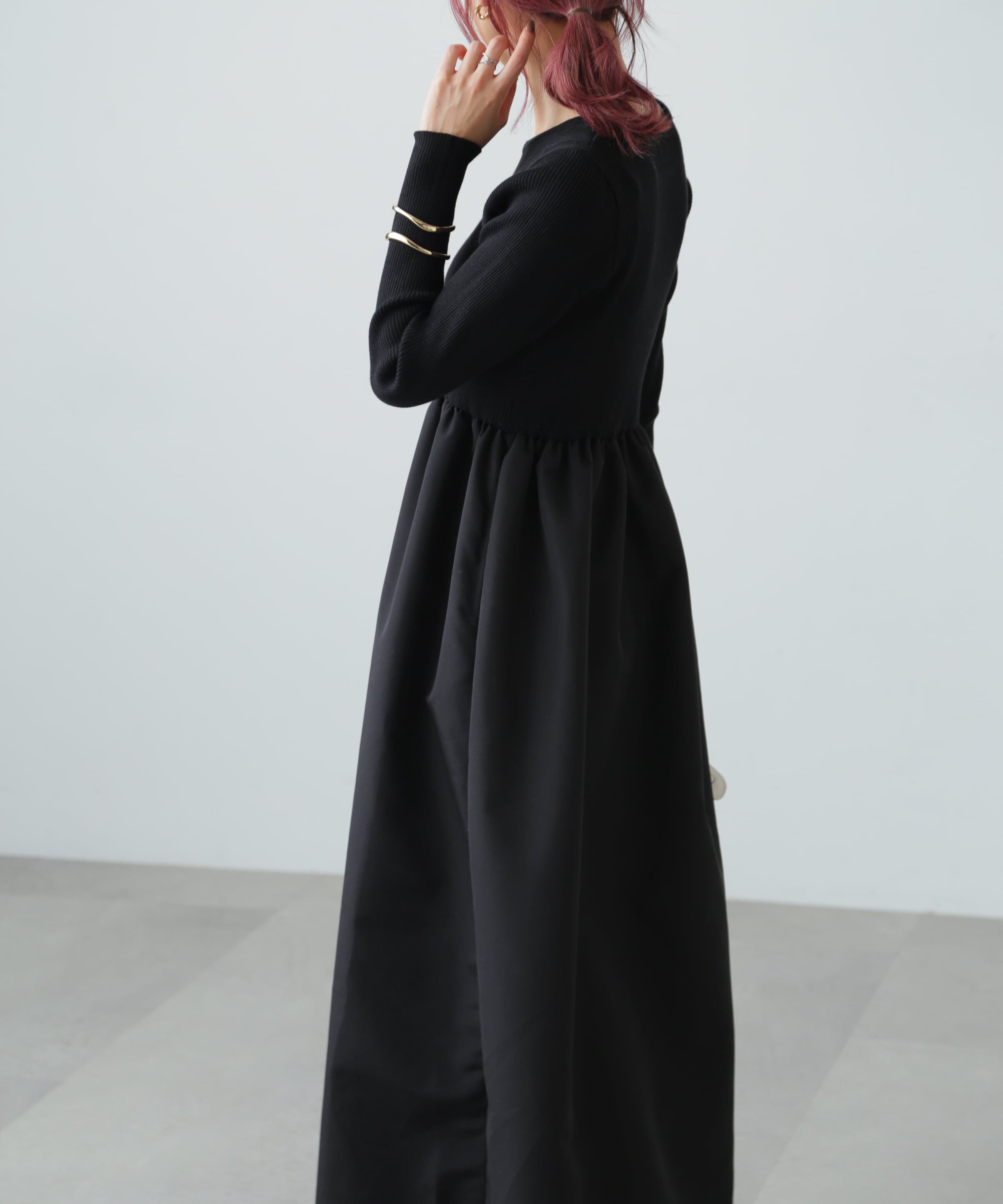  「布帛ドッキングクルーネックワンピース」|ワンピース|