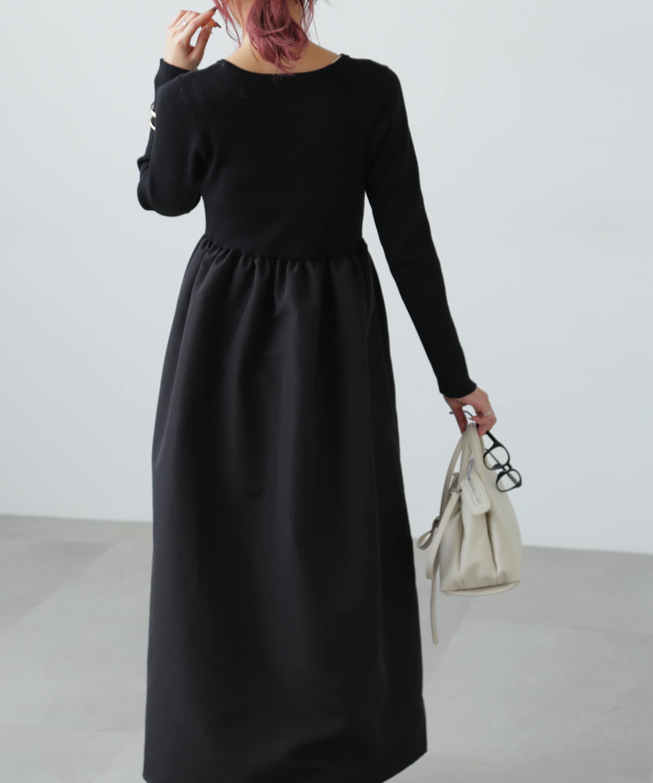  「布帛ドッキングクルーネックワンピース」|ワンピース|