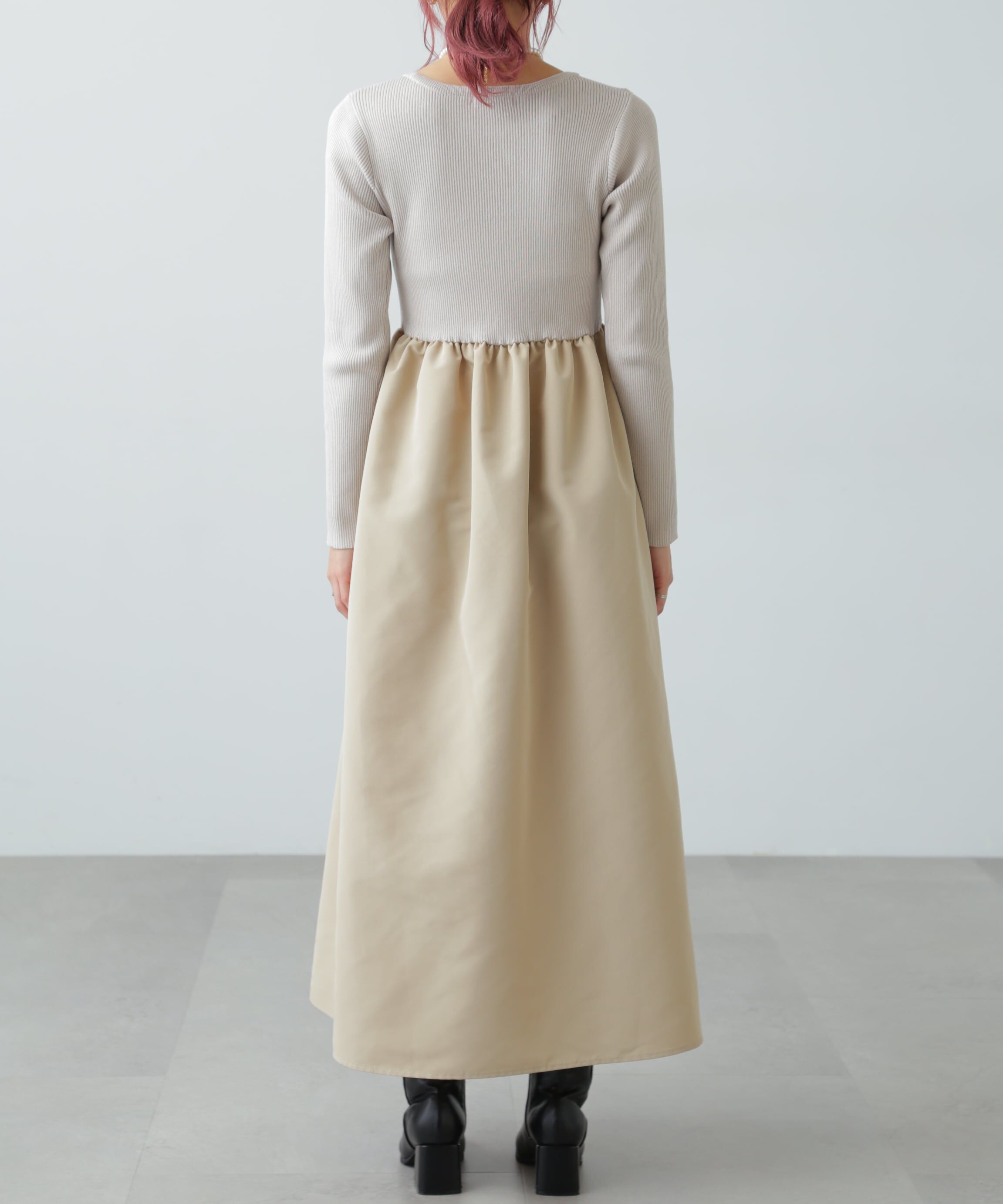  「布帛ドッキングクルーネックワンピース」|ワンピース|