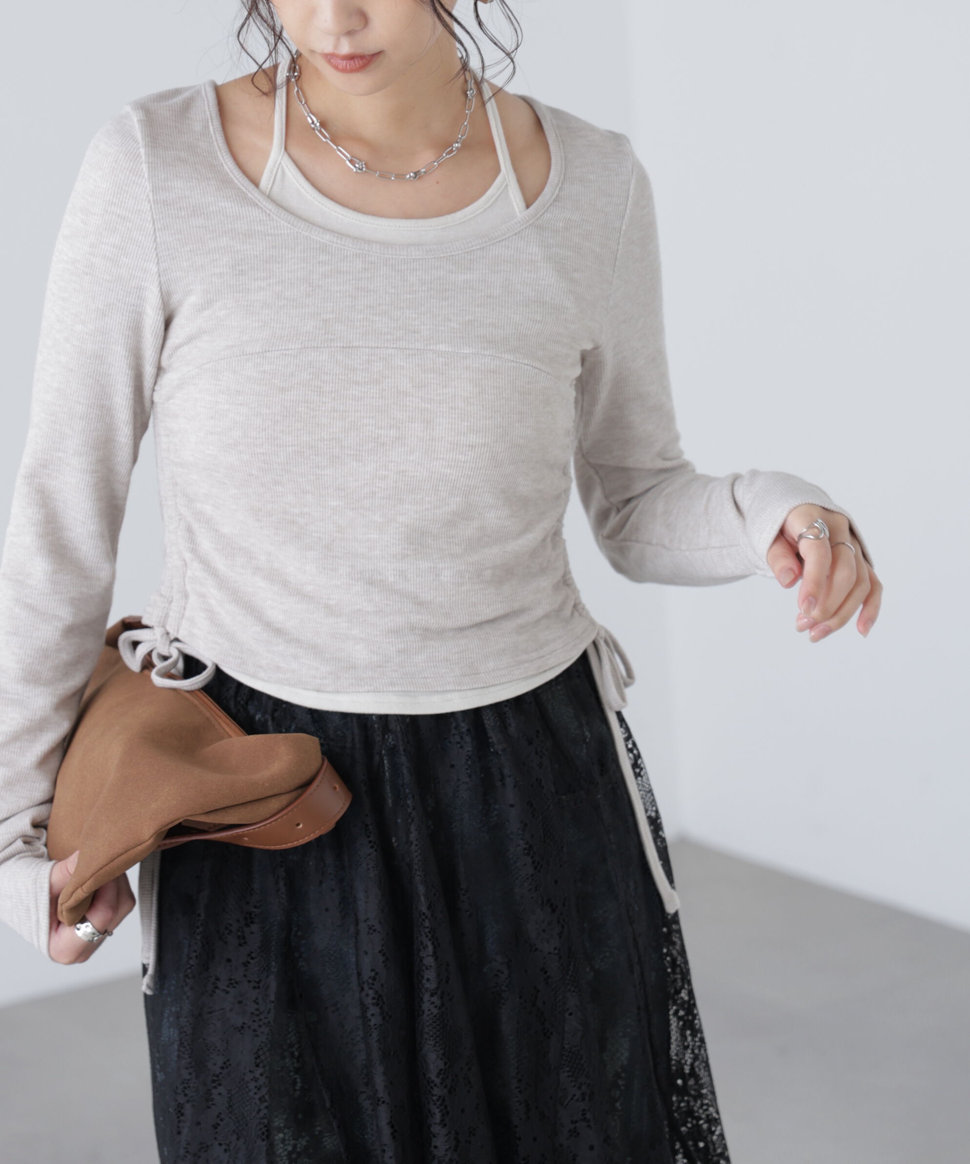  「ホルターネックレイヤードサイドドロストカットソー」|Tシャツ・カットソー|