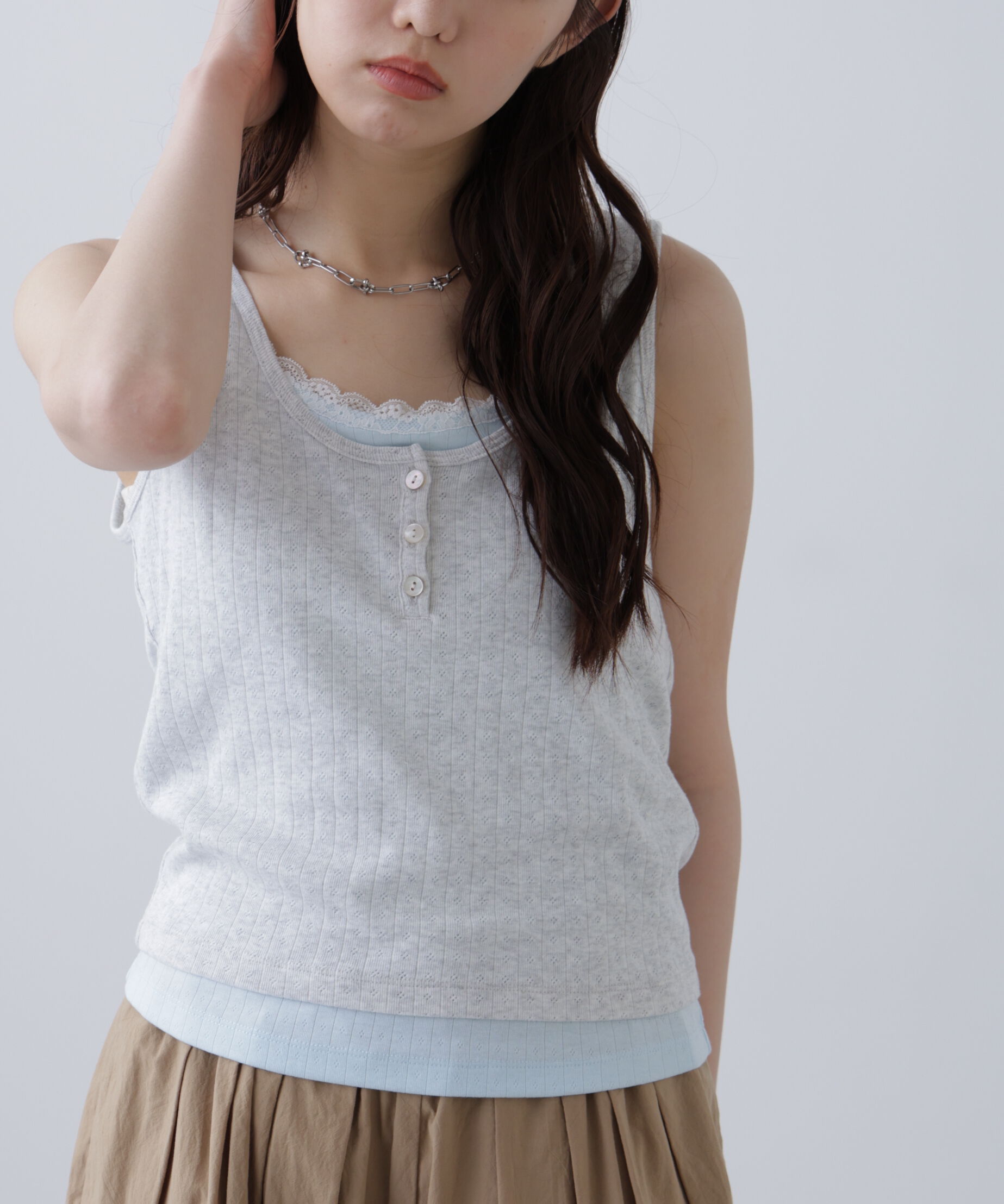  「針抜きテレコレイヤードタンクトップ」|Tシャツ・カットソー|