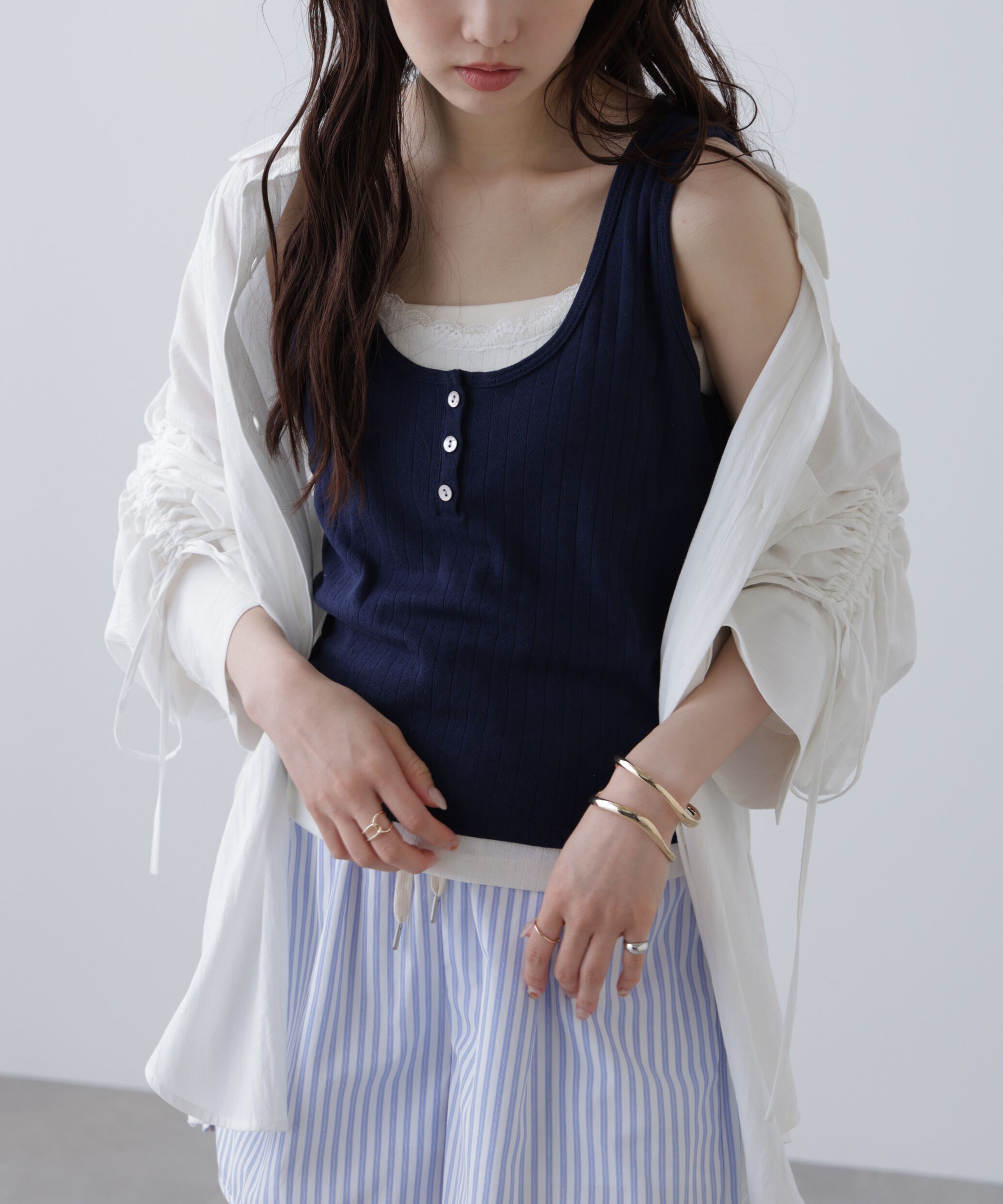  「針抜きテレコレイヤードタンクトップ」|Tシャツ・カットソー|