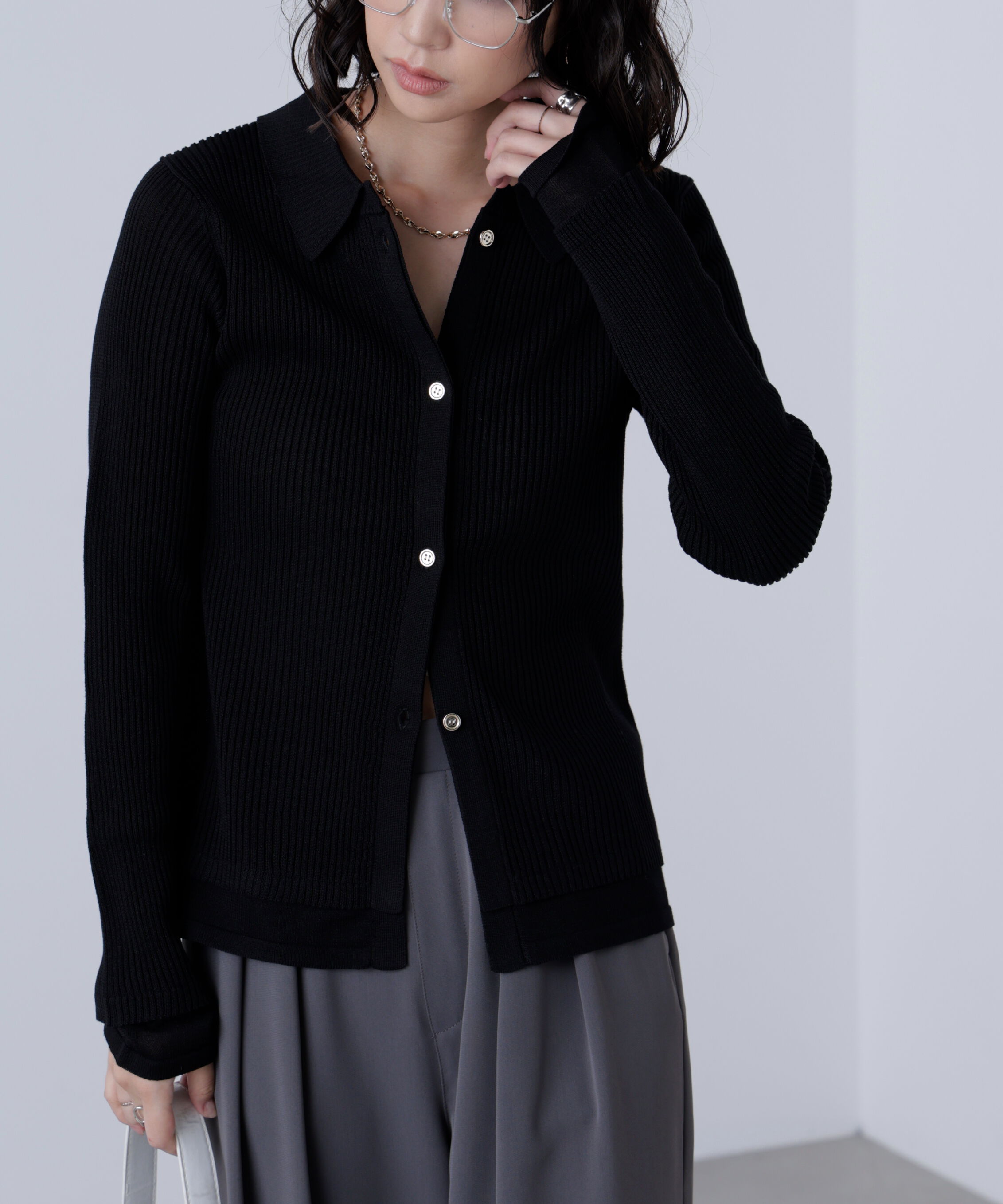  「金ボタン襟リブニット」|ニット・セーター|