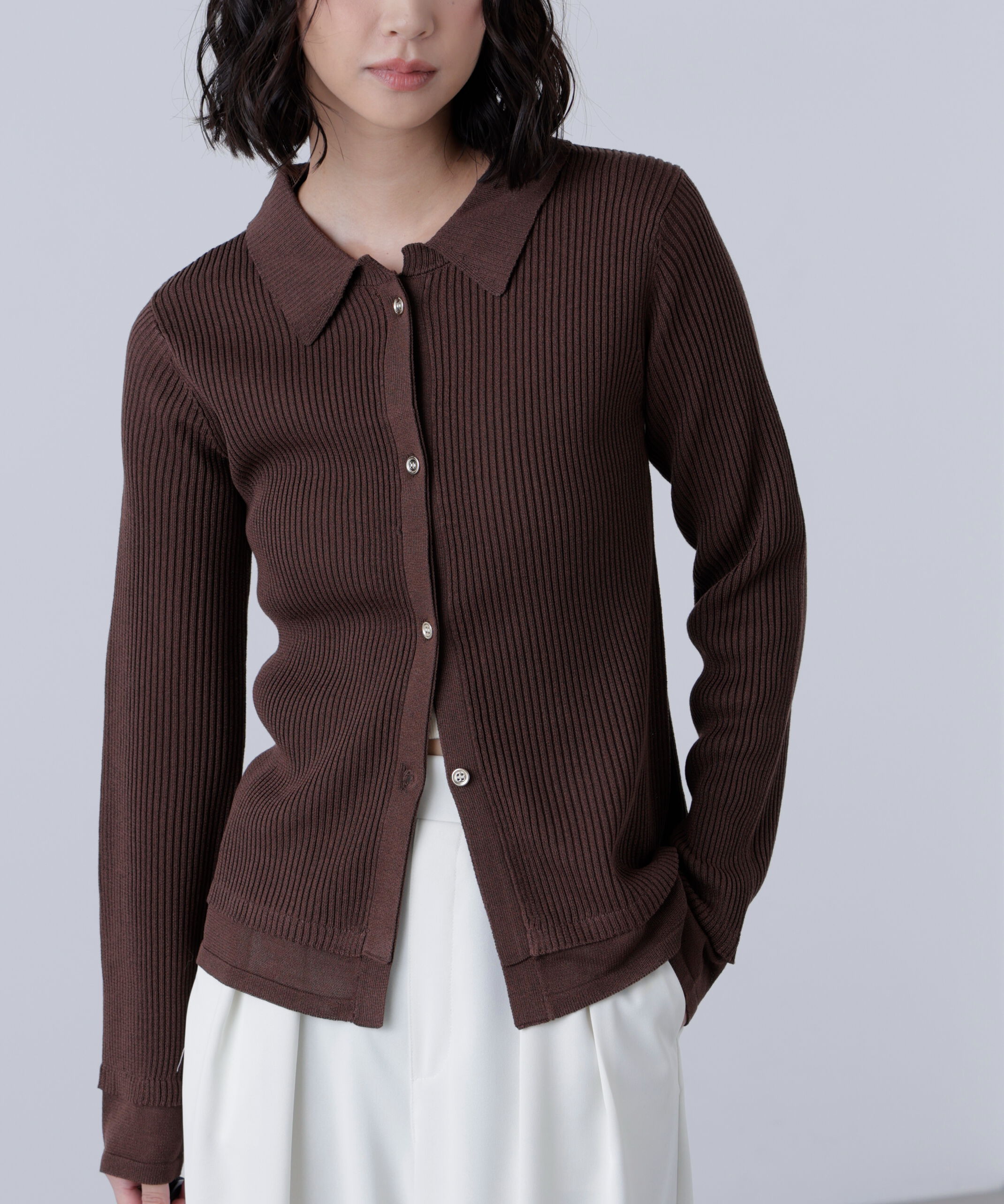  「金ボタン襟リブニット」|ニット・セーター|