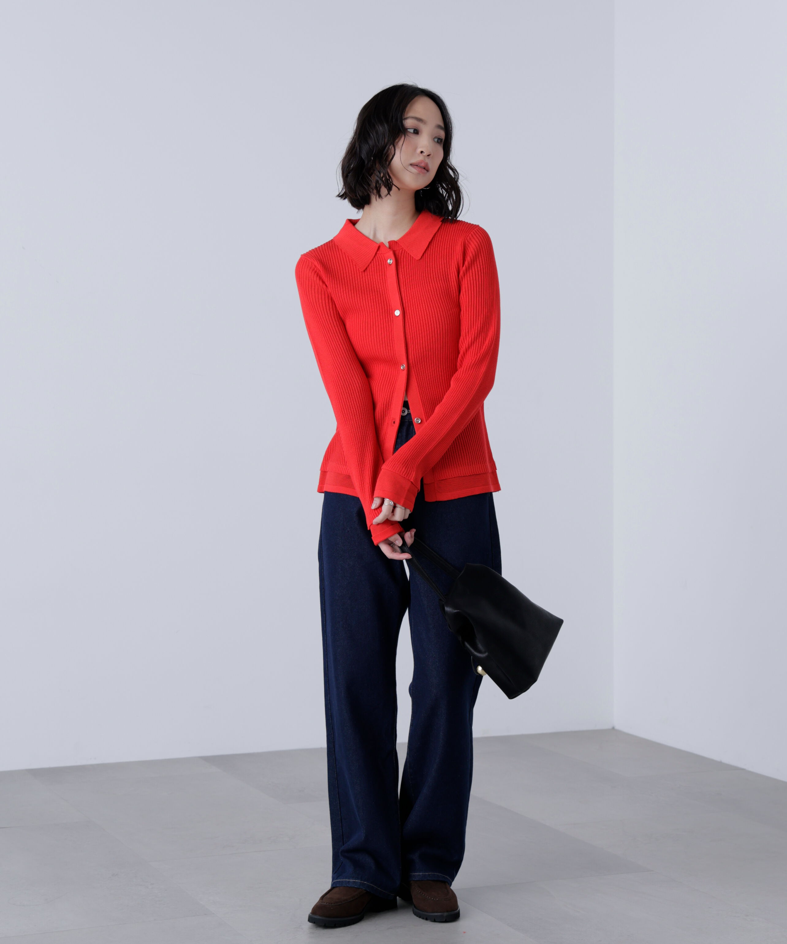  「金ボタン襟リブニット」|ニット・セーター|