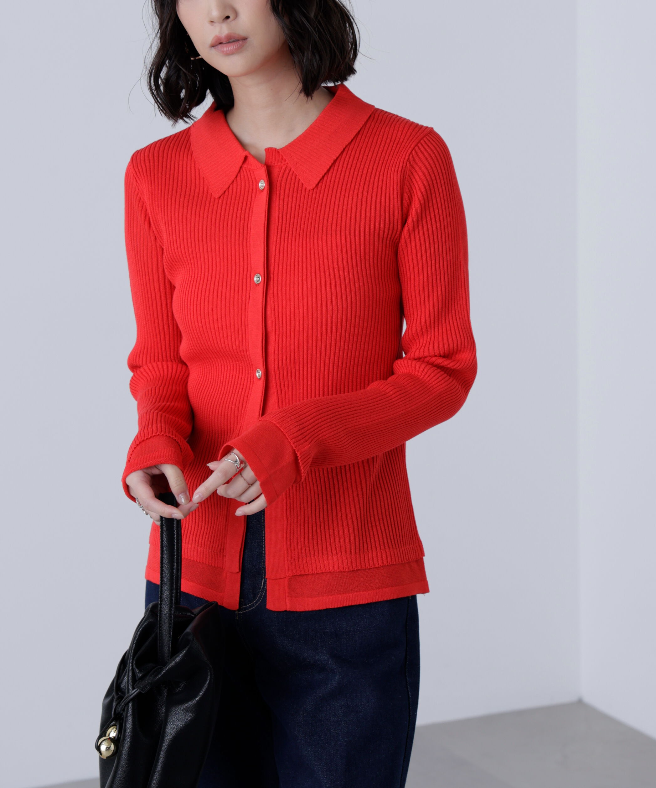  「金ボタン襟リブニット」|ニット・セーター|