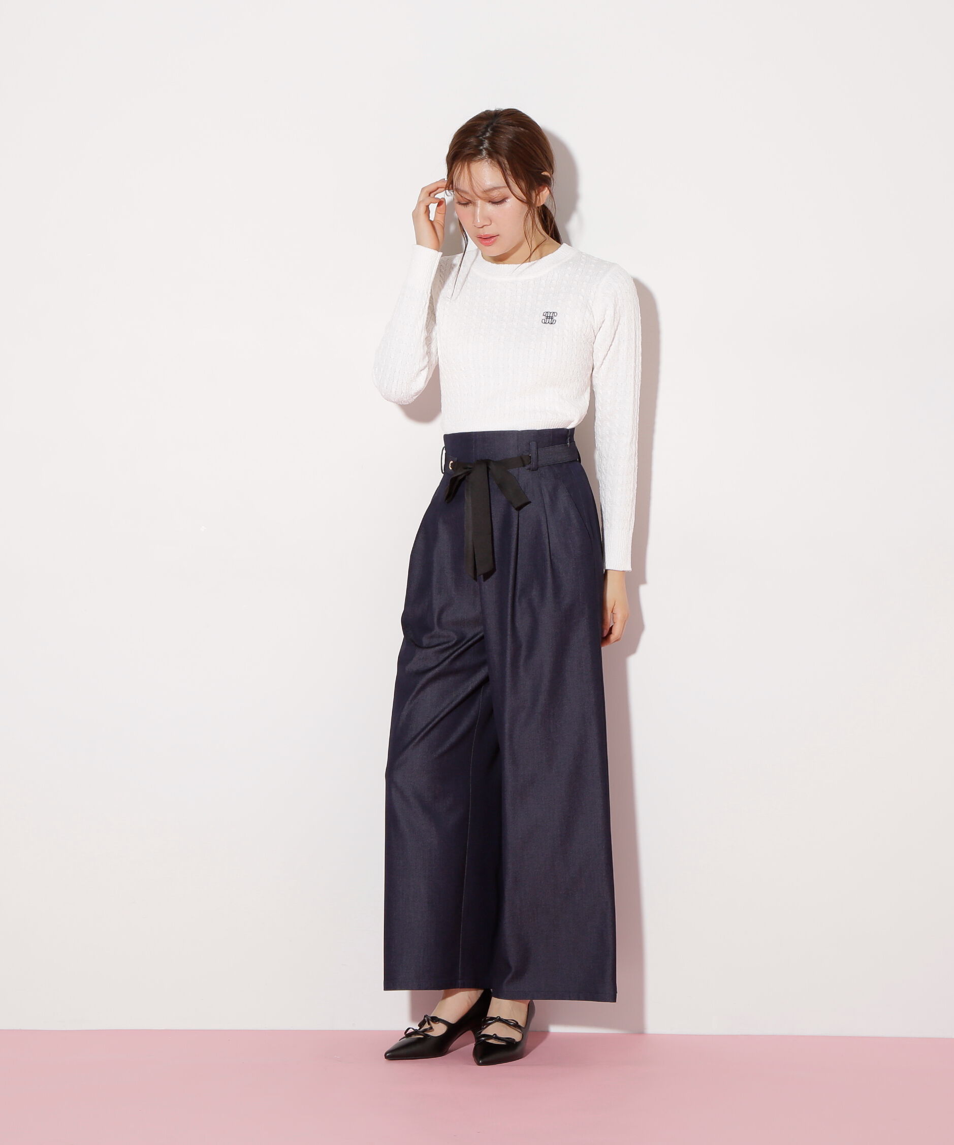  「ミニブークレーケーブルニット」|ニット・セーター|