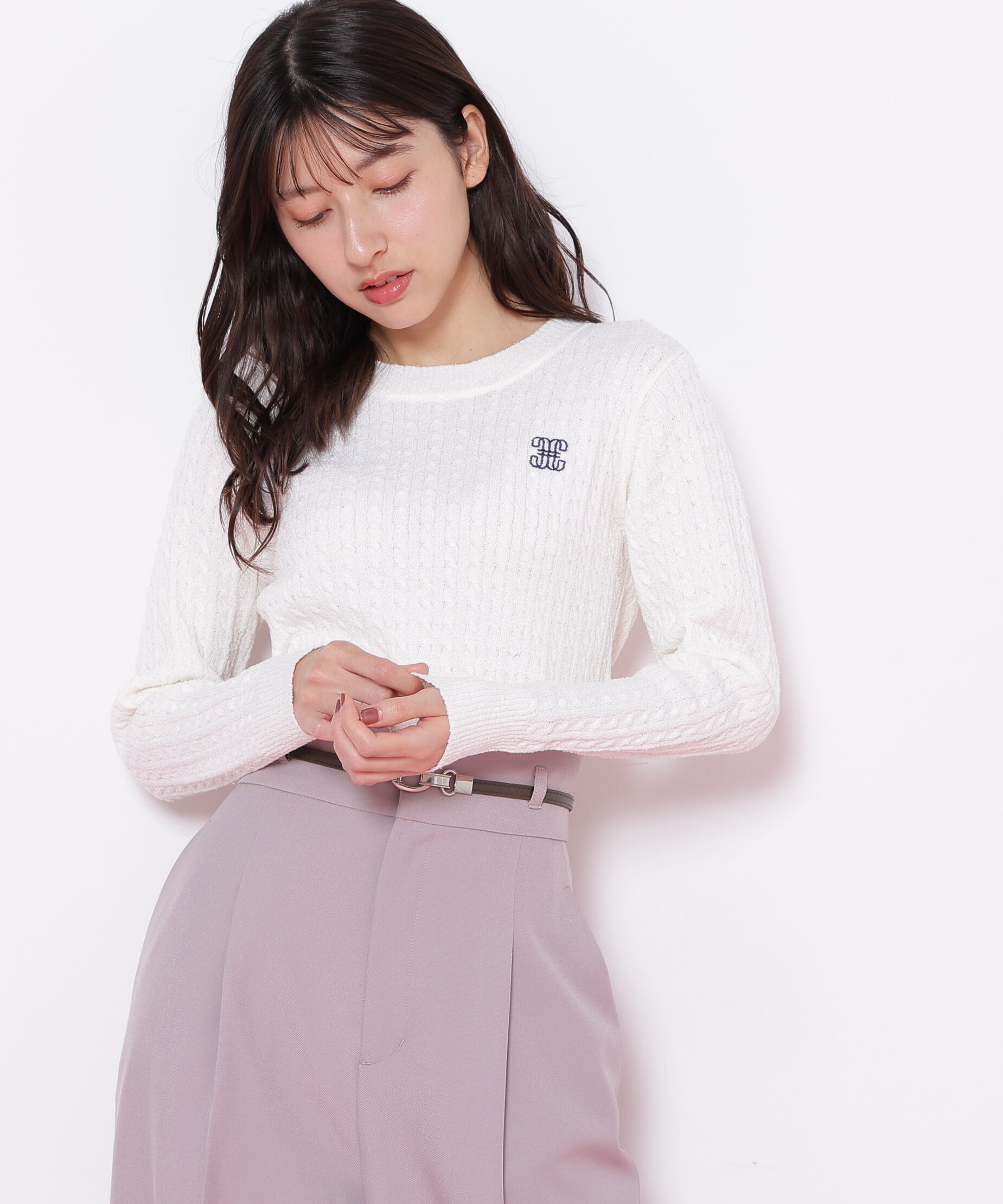  「ミニブークレーケーブルニット」|ニット・セーター|