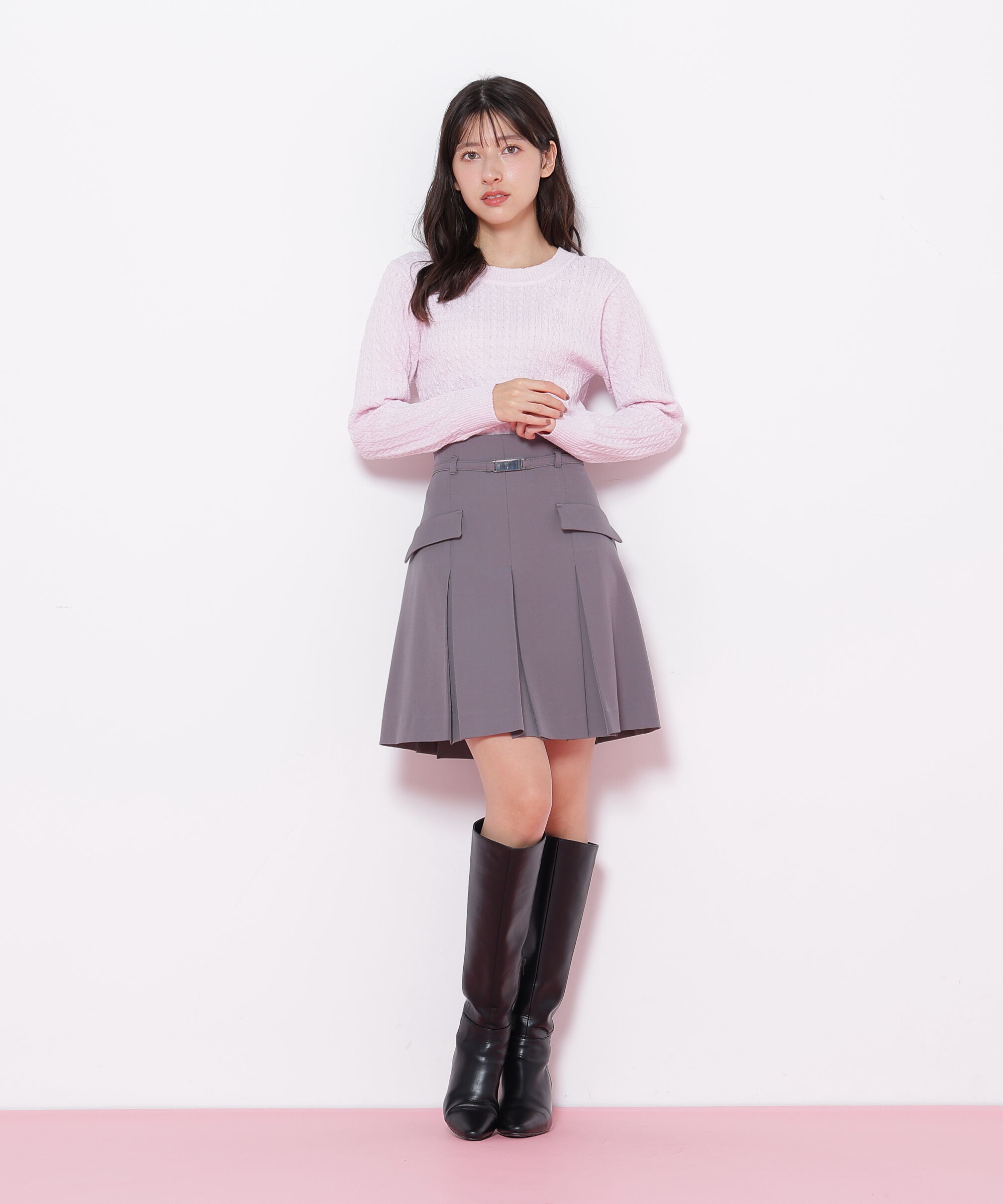  「ミニブークレーケーブルニット」|ニット・セーター|