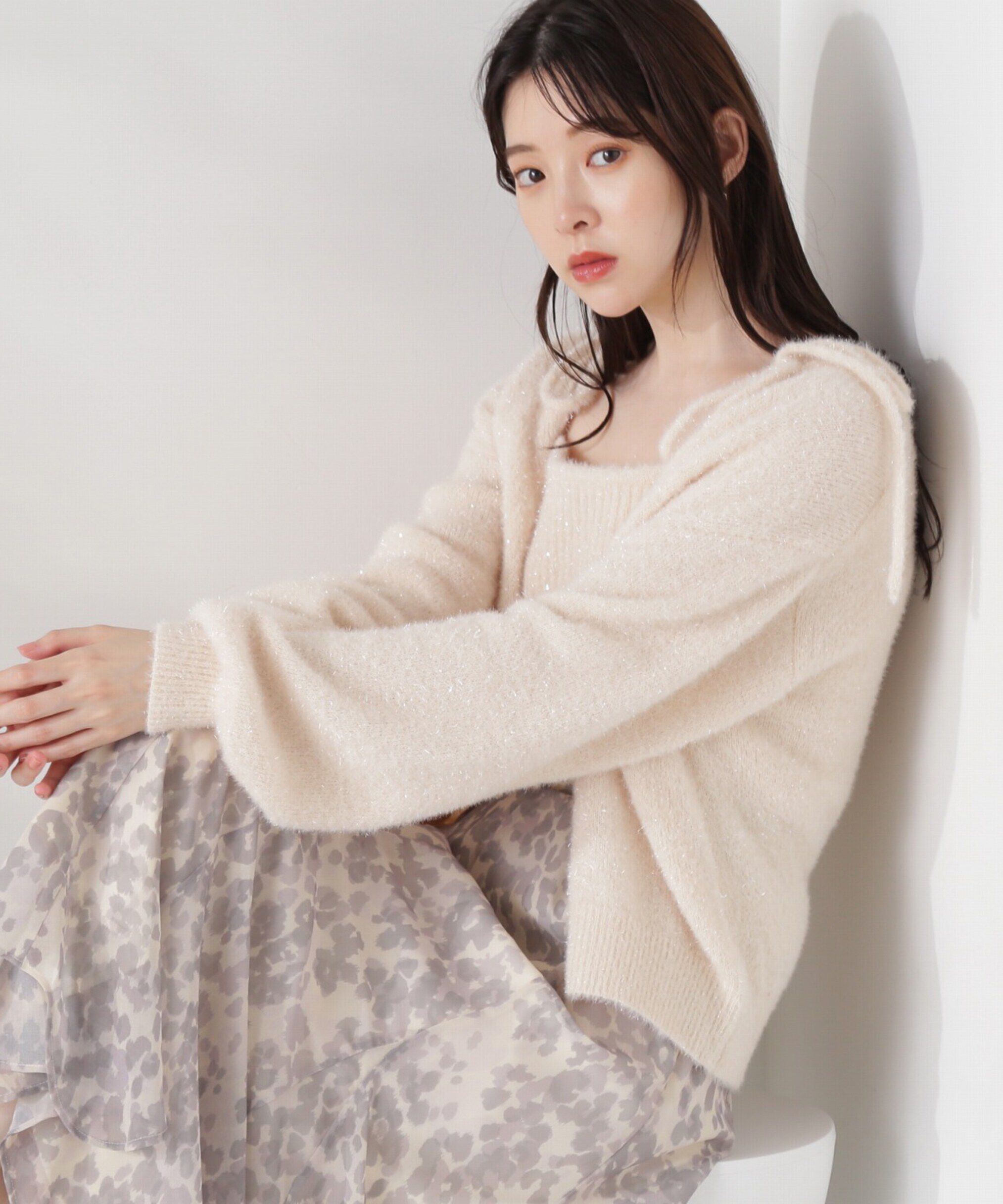 PROPORTION BODY DRESSING「シャイニーフェザーアンサンブルニット　WEB限定カラー：パープル24AW」|ニット・セーター|エクリュ1