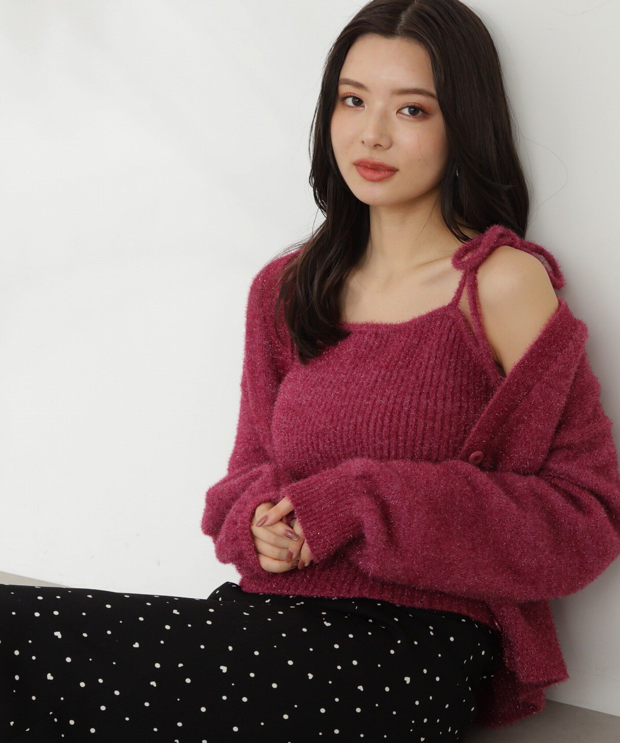 PROPORTION BODY DRESSING「シャイニーフェザーアンサンブルニット　WEB限定カラー：パープル24AW」|ニット・セーター|