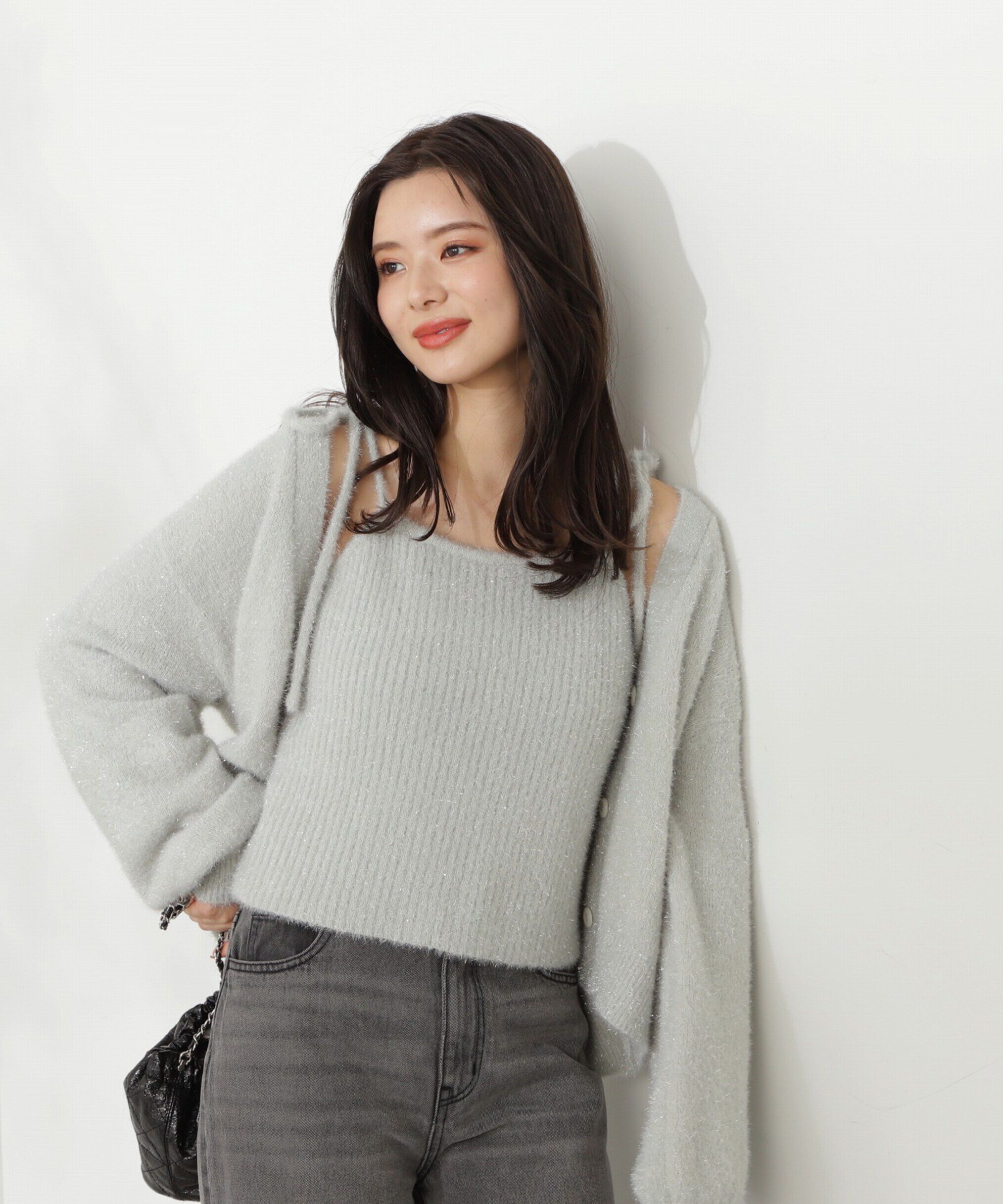 PROPORTION BODY DRESSING「シャイニーフェザーアンサンブルニット　WEB限定カラー：パープル24AW」|ニット・セーター|