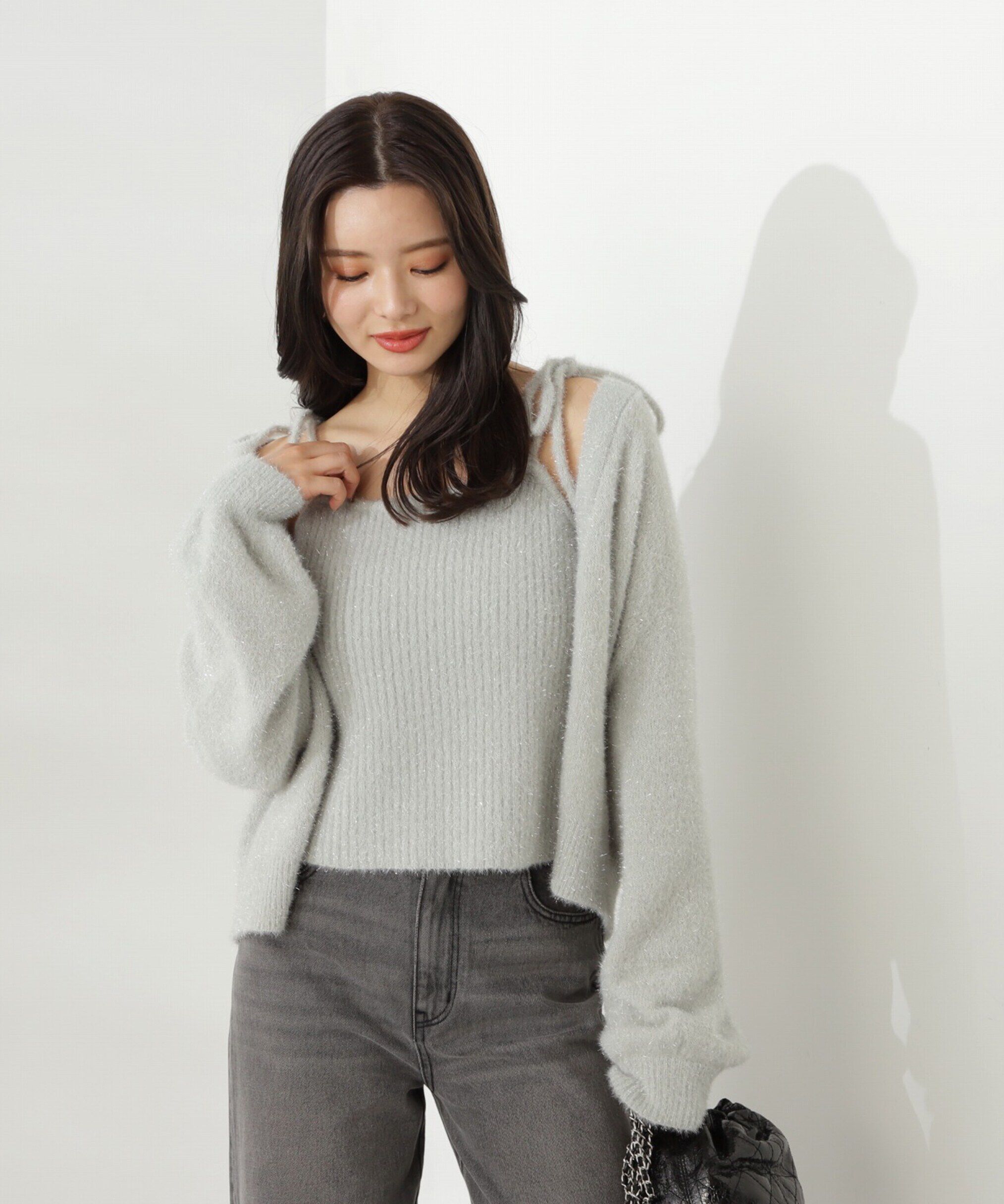 PROPORTION BODY DRESSING「シャイニーフェザーアンサンブルニット　WEB限定カラー：パープル24AW」|ニット・セーター|