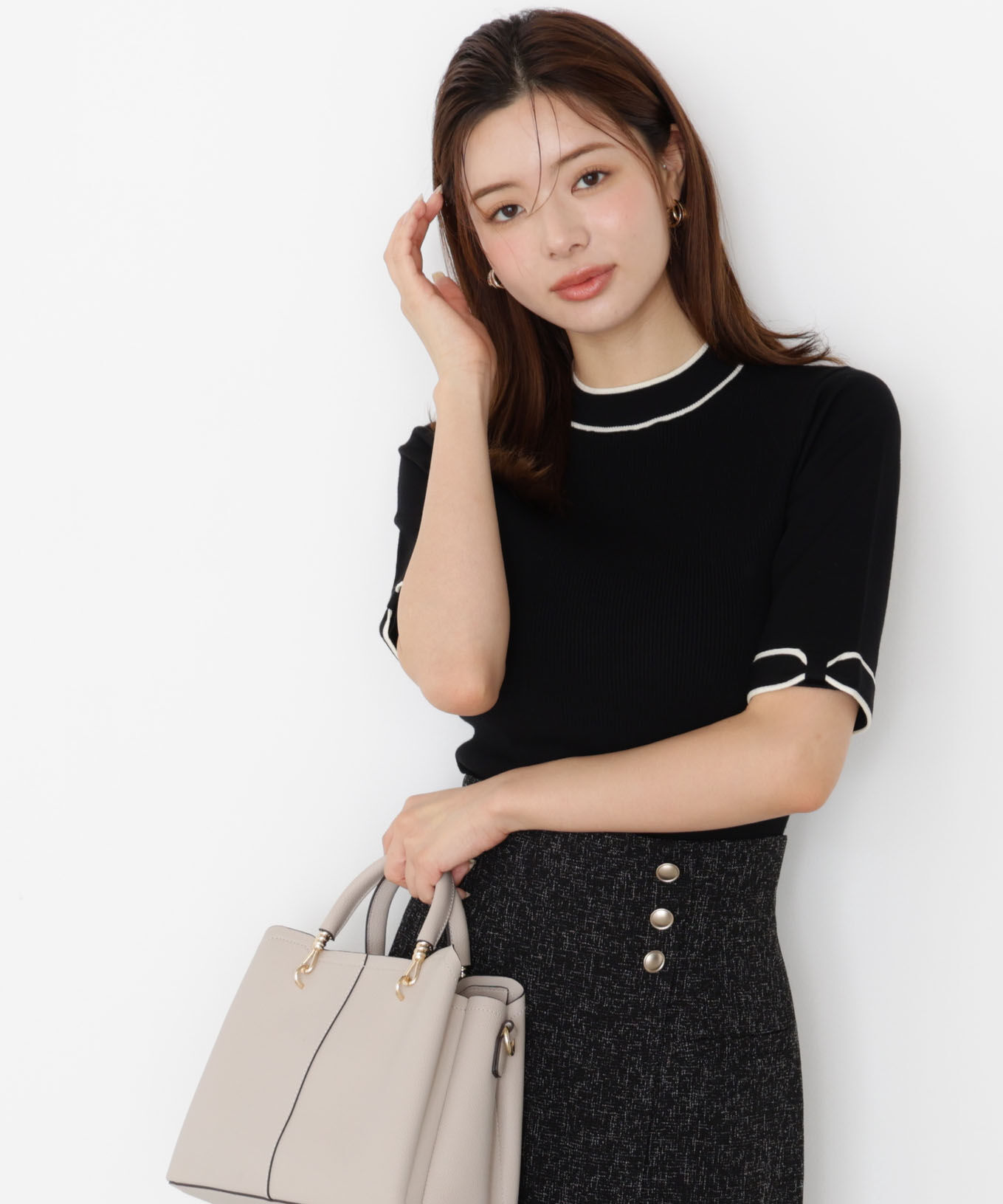 PROPORTION BODY DRESSING「＜ハンドウォッシャブル＞リボンスリーブ配色ニット」|ニット・セーター|