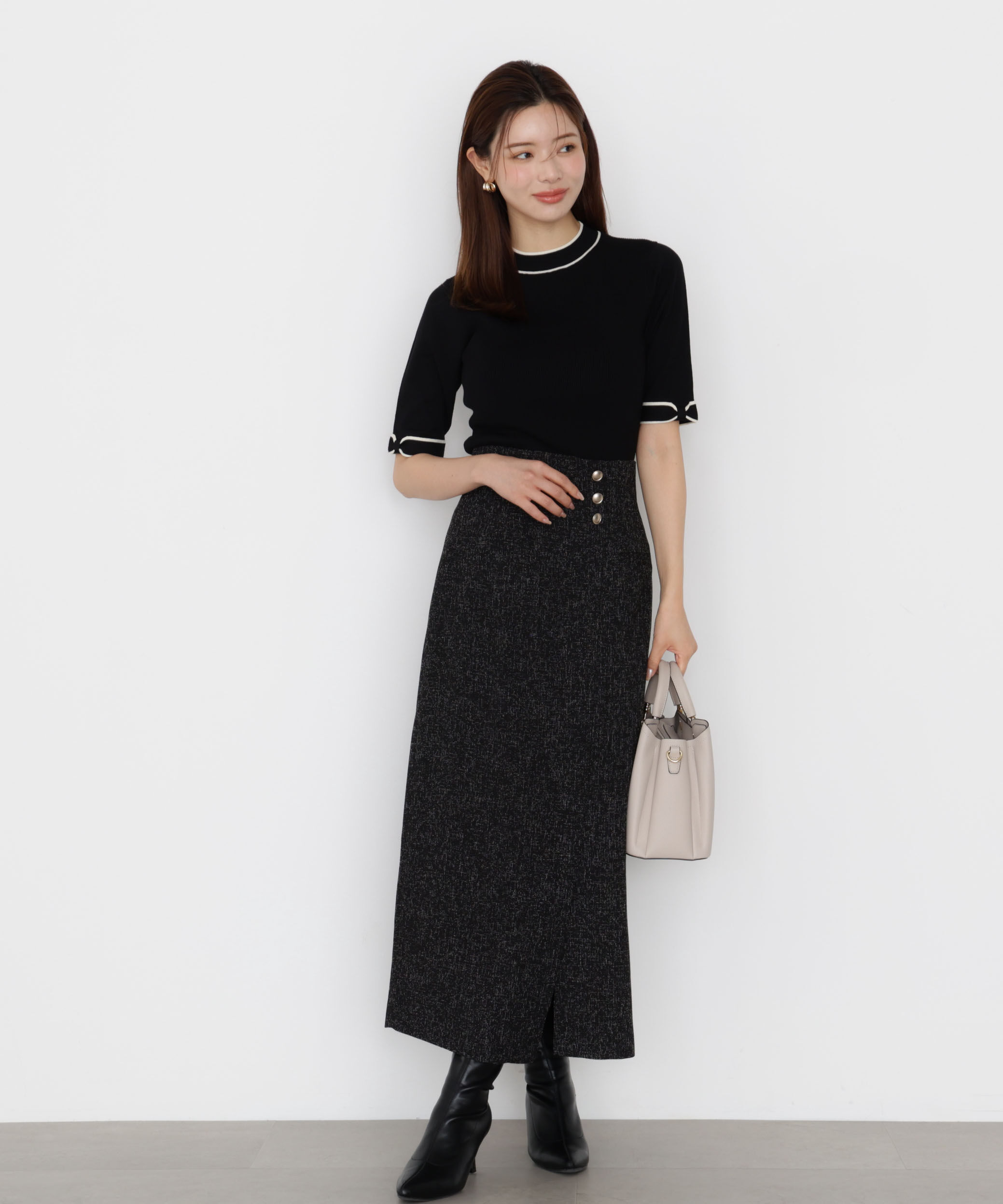 PROPORTION BODY DRESSING「＜ハンドウォッシャブル＞リボンスリーブ配色ニット」|ニット・セーター|