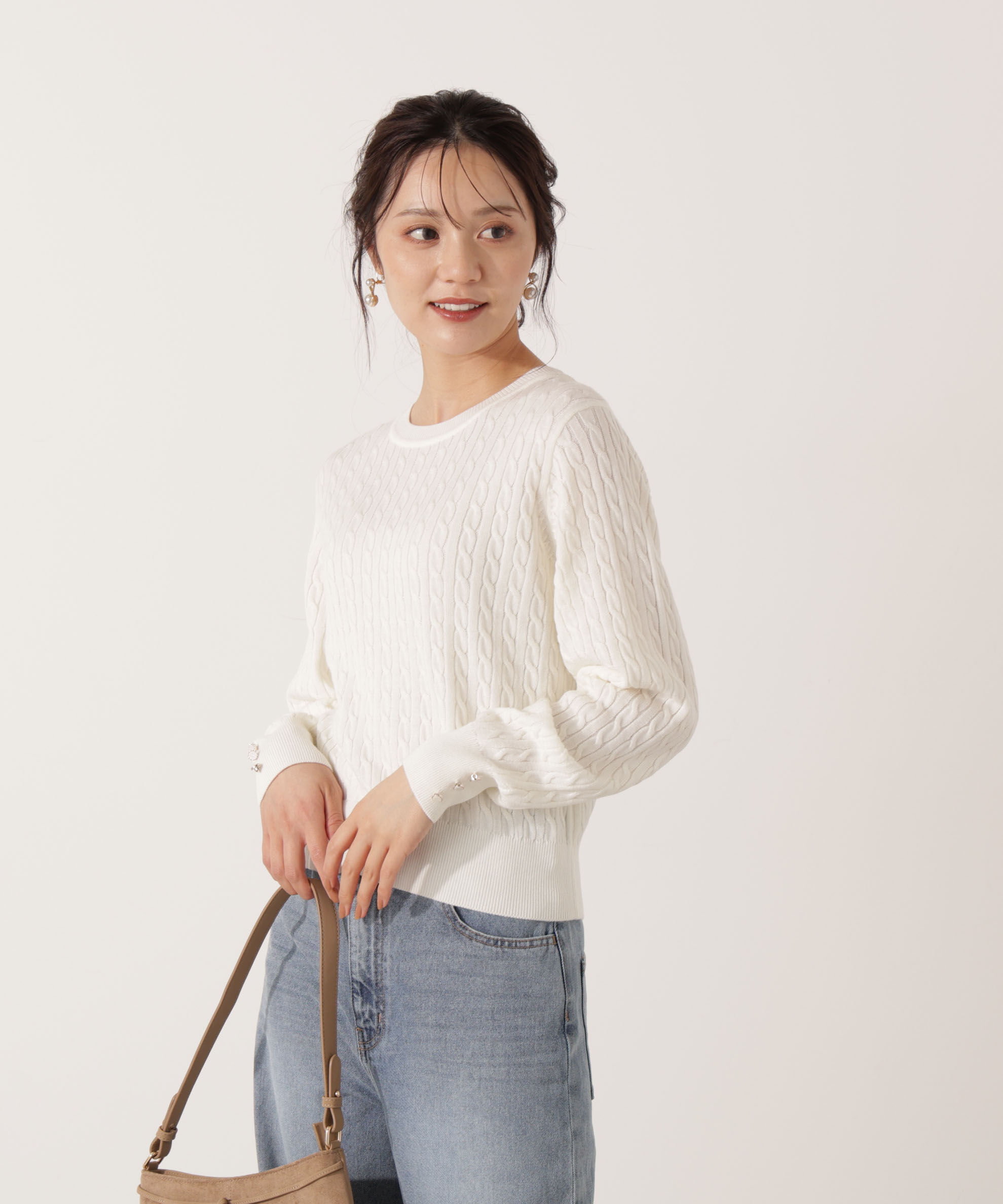 PROPORTION BODY DRESSING「＜ハンドウォッシャブル＞袖釦ミニケーブルニット」|ニット・セーター|