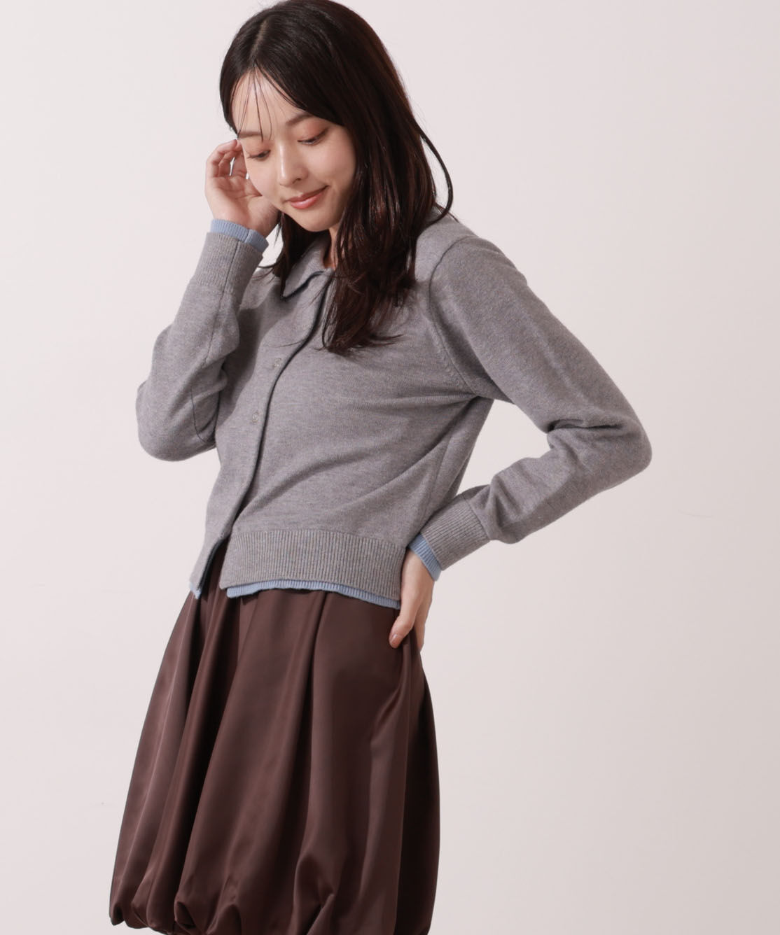 PROPORTION BODY DRESSING「＜ウォッシャブル＞ポロレイヤード風ニット」|カーディガン|