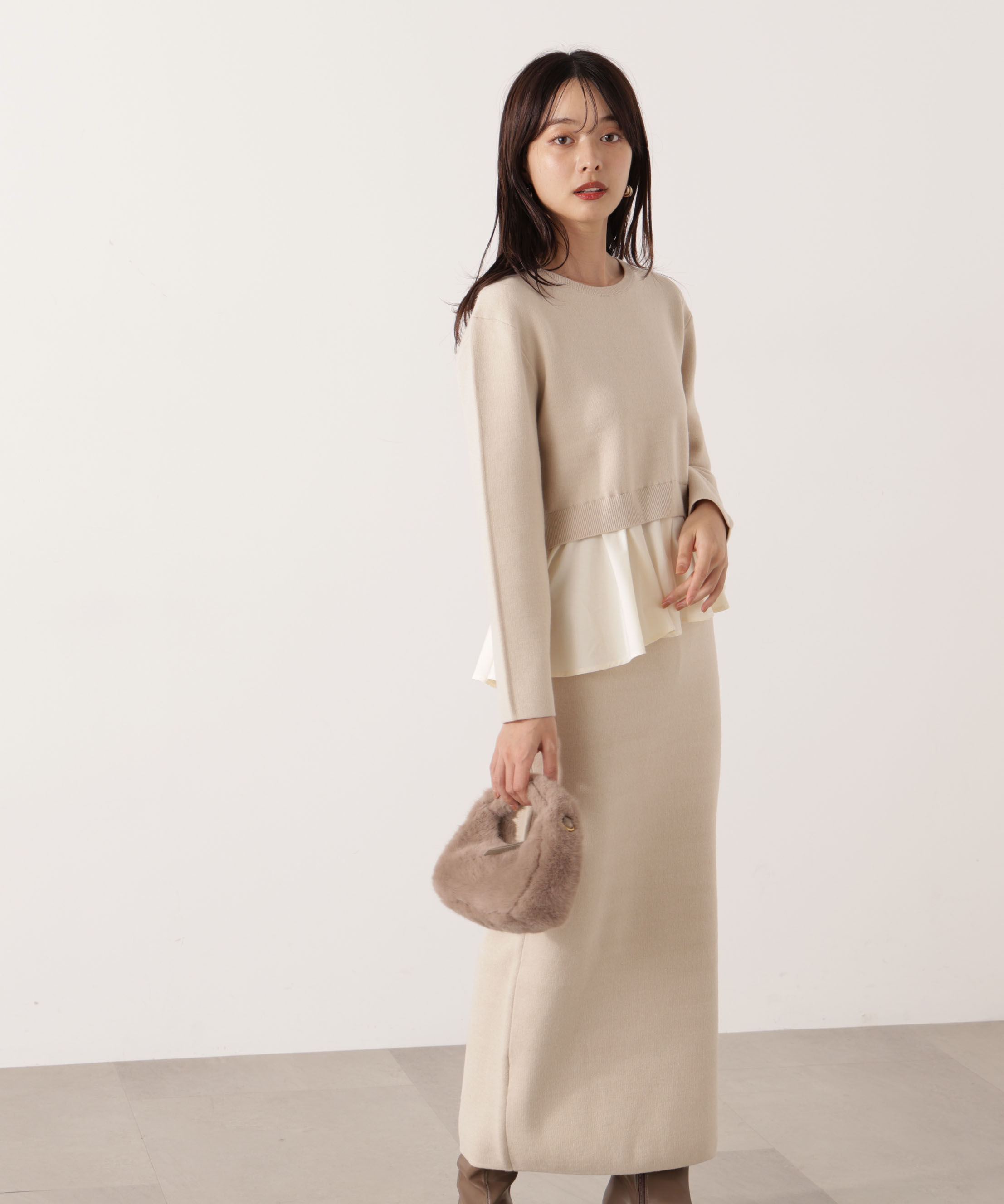 PROPORTION BODY DRESSING「＜ウォッシャブル＞ランダムヘムペプラムニットSETUP 25AW」|ワンピース|
