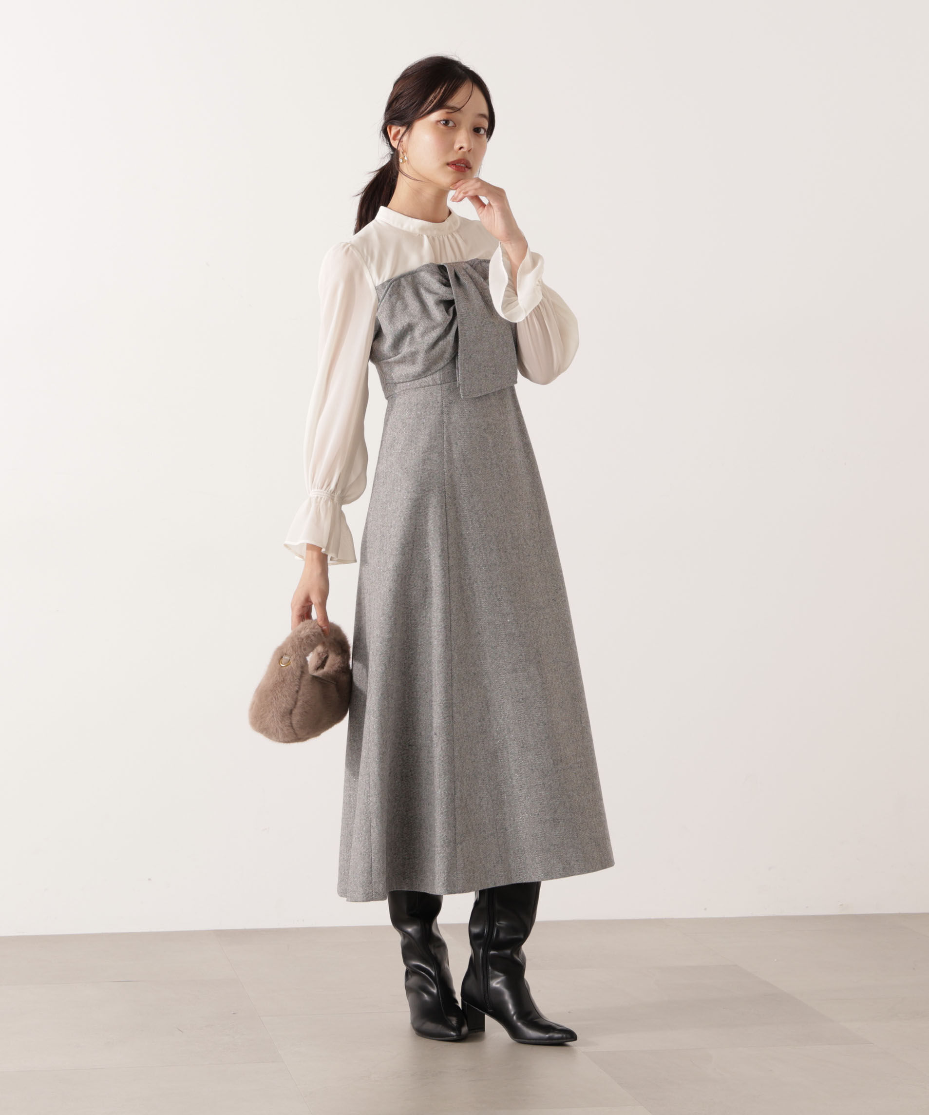 PROPORTION BODY DRESSING「フロントリボンミックスドッキングワンピース 25AW」|ワンピース|