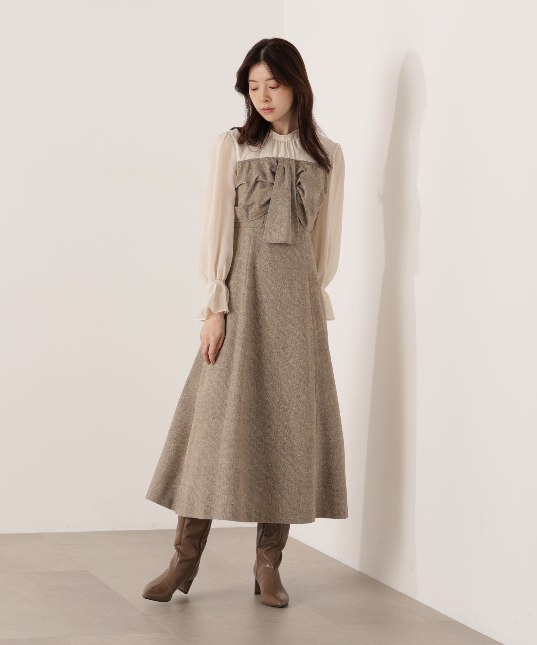 PROPORTION BODY DRESSING「フロントリボンミックスドッキングワンピース 25AW」|ワンピース|