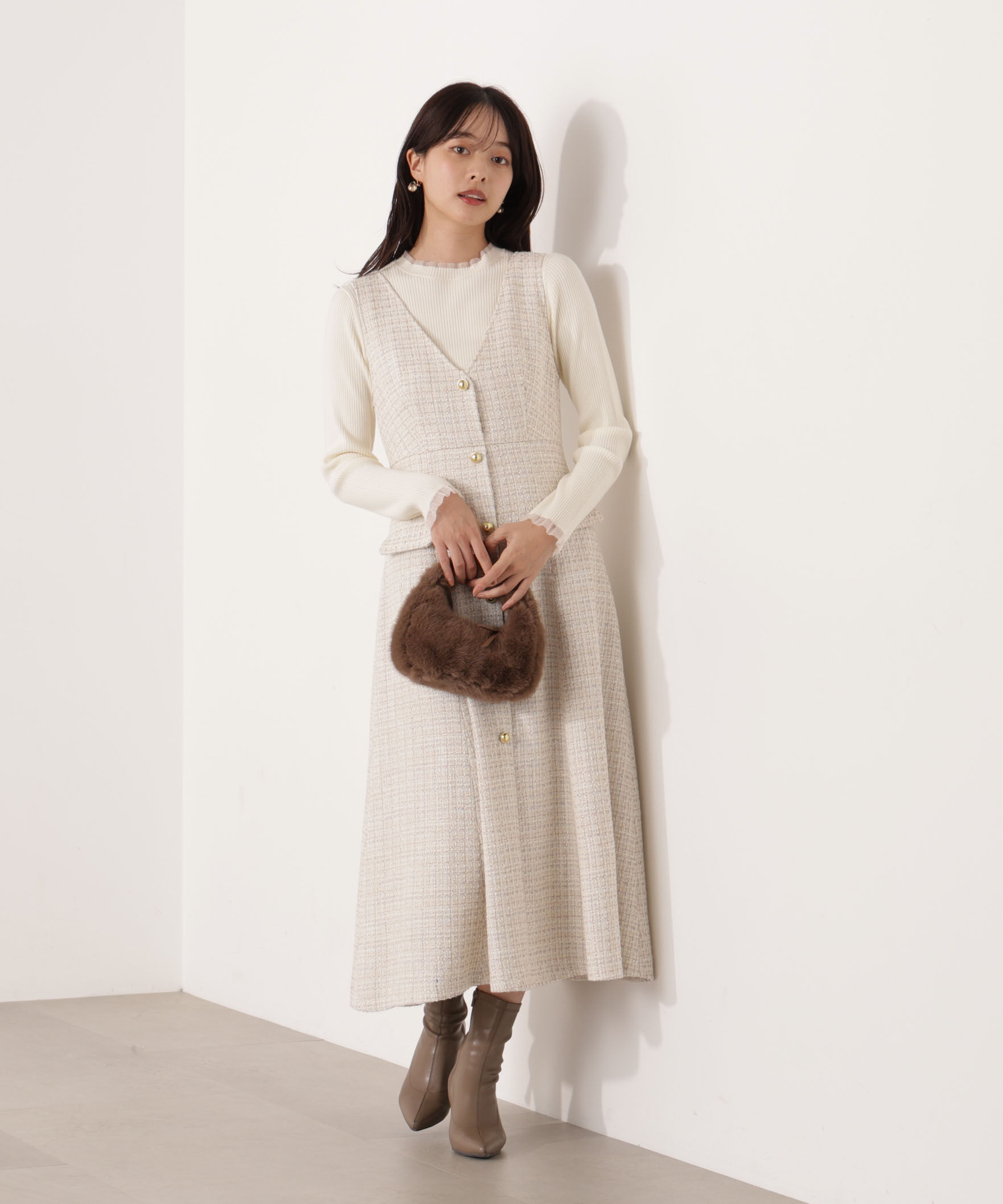 PROPORTION BODY DRESSING「ミックスツイードロングジャンスカ  25AW」|ワンピース|ライトベージ 1