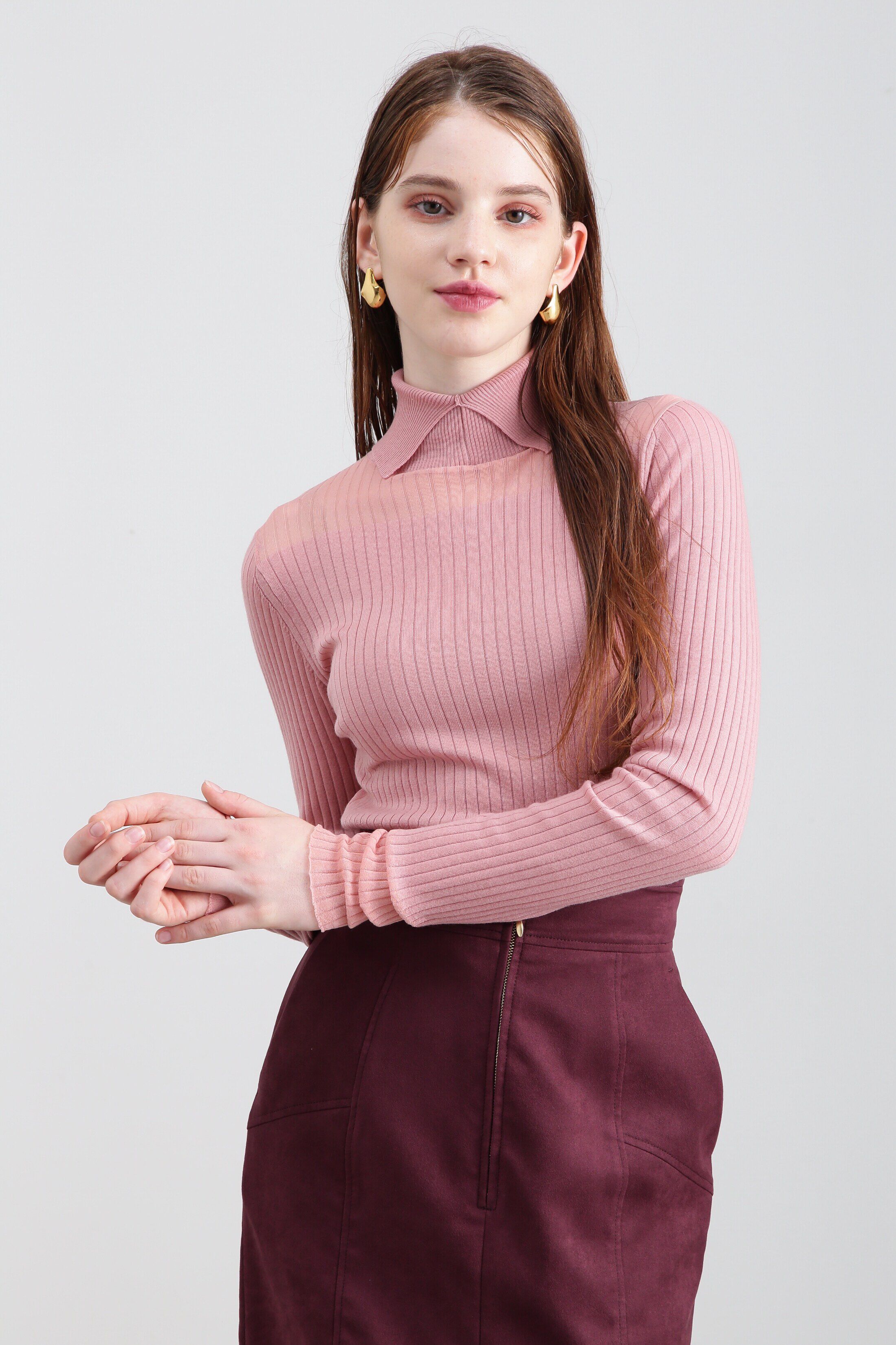  「◆スリットタートルネックニット」|ニット・セーター|ピンク