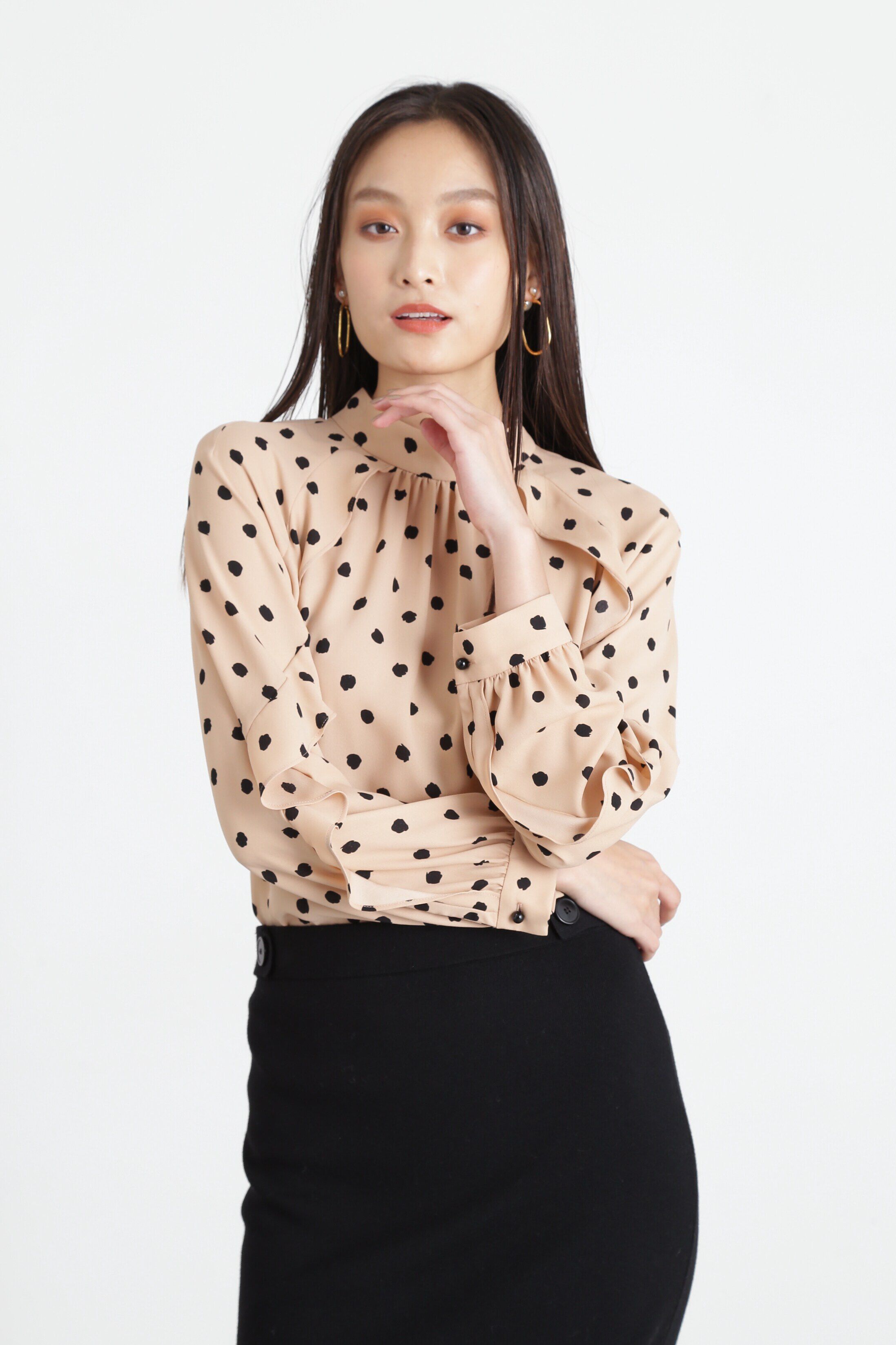  「◆ランダムドットラグランラッフルブラウス」|シャツ・ブラウス|