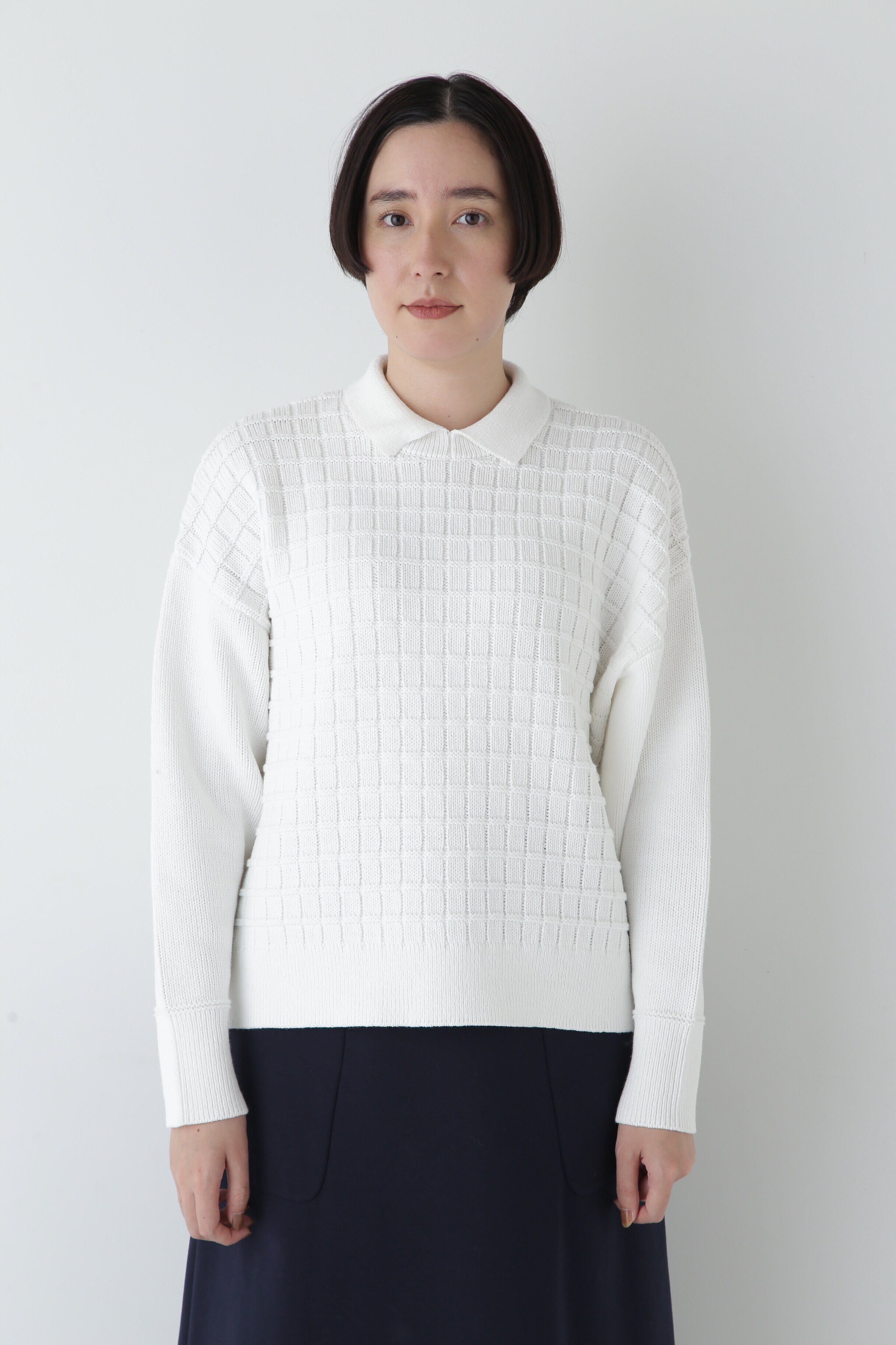  「◆【ウォッシャブル】バルキーコットン混リンクス柄ポロプルオーバー」|ニット・セーター|