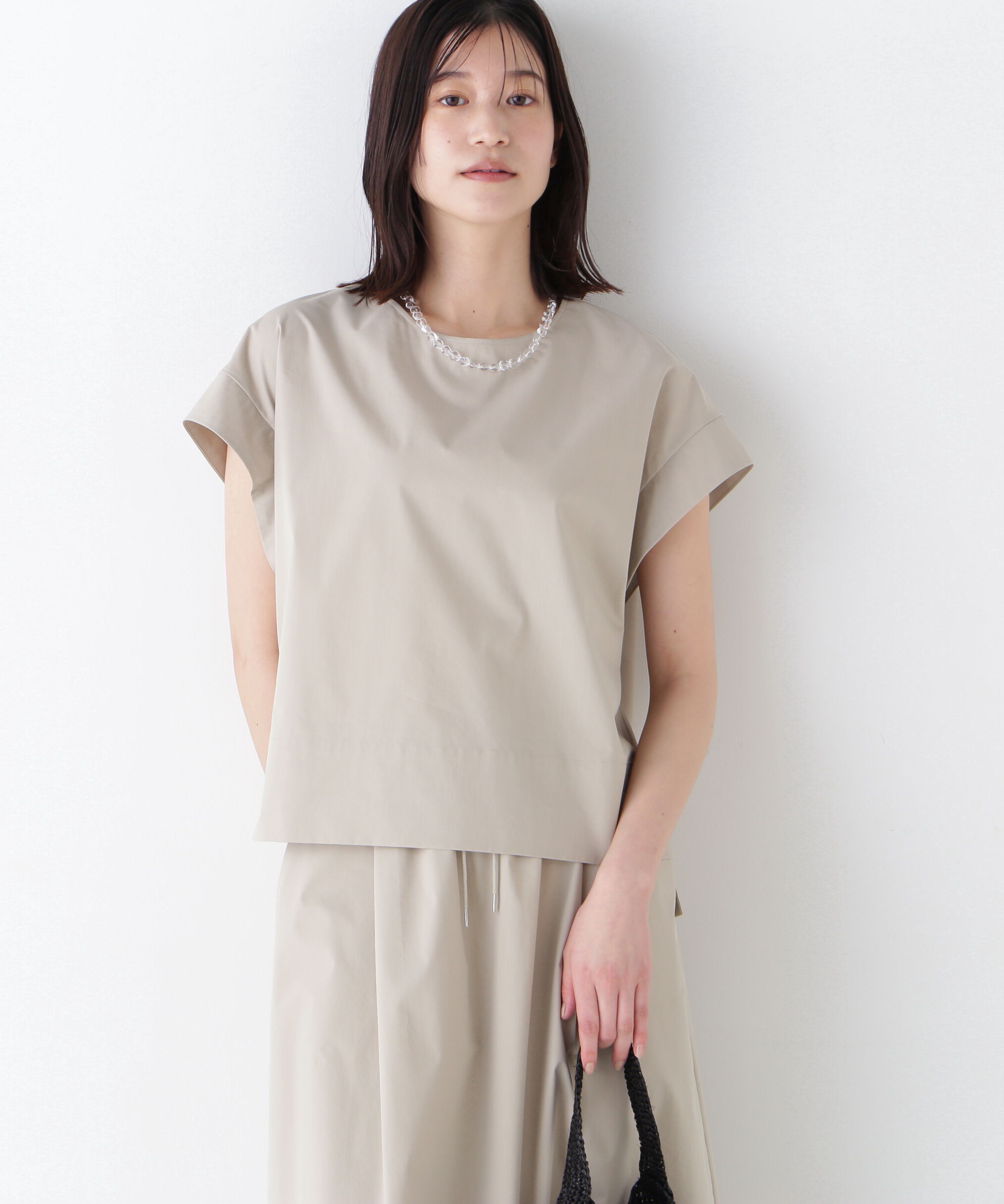  「◆ｺｯﾄﾝﾎﾟﾘｴｽﾃﾙｳｪｻﾞｰｽﾄﾚｯﾁﾌﾚﾝﾁｽﾘｰﾌﾞﾌﾟ 」|シャツ・ブラウス|グレージュ2