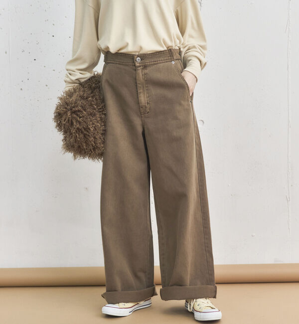 Doux archives「サイドベルトワイドパンツ」|チノ|BROWN