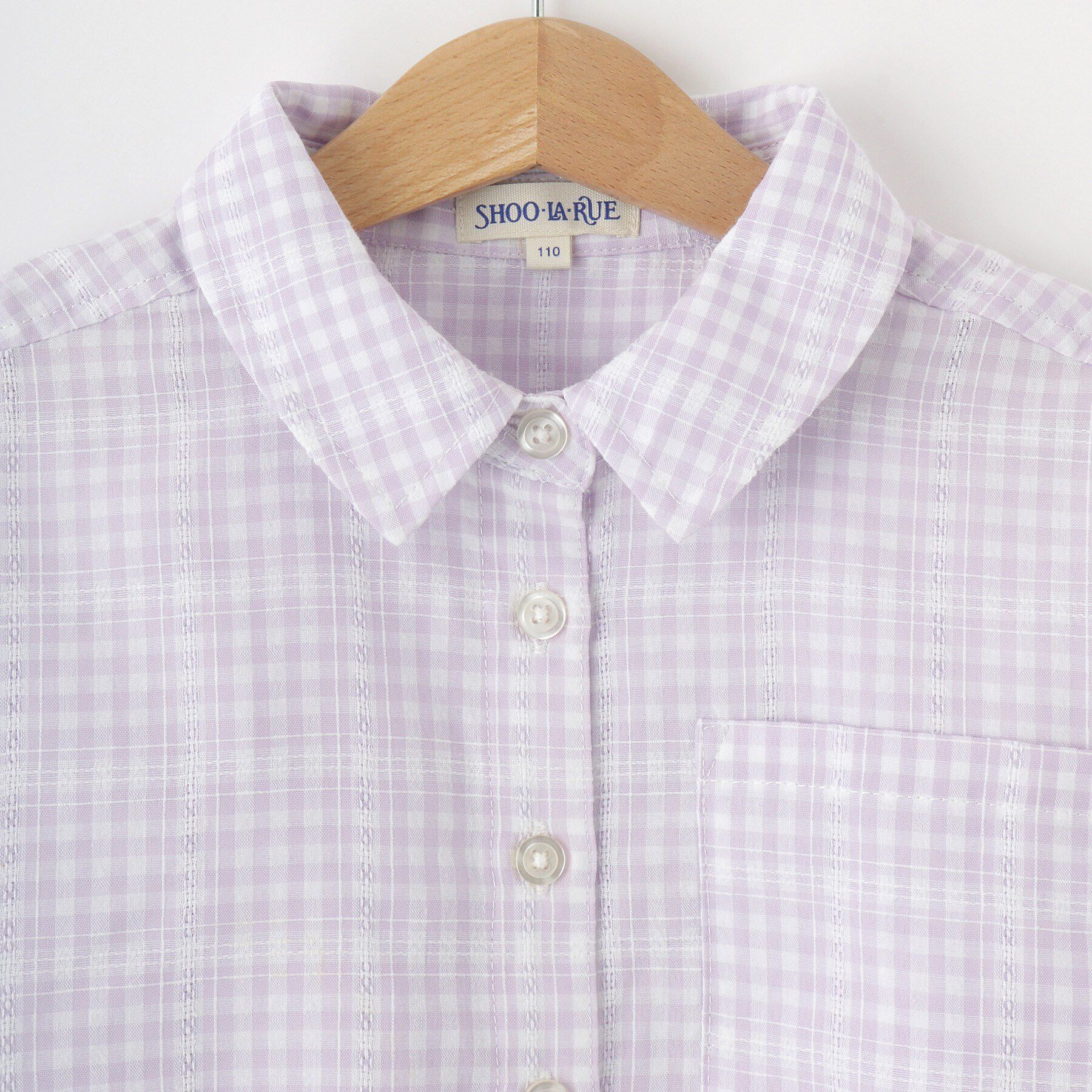 SHOO･LA･RUE「【洗える/100-150cm】お袖リボンがアクセント クロップド丈 チェックシャツ」|シャツ・ブラウス|